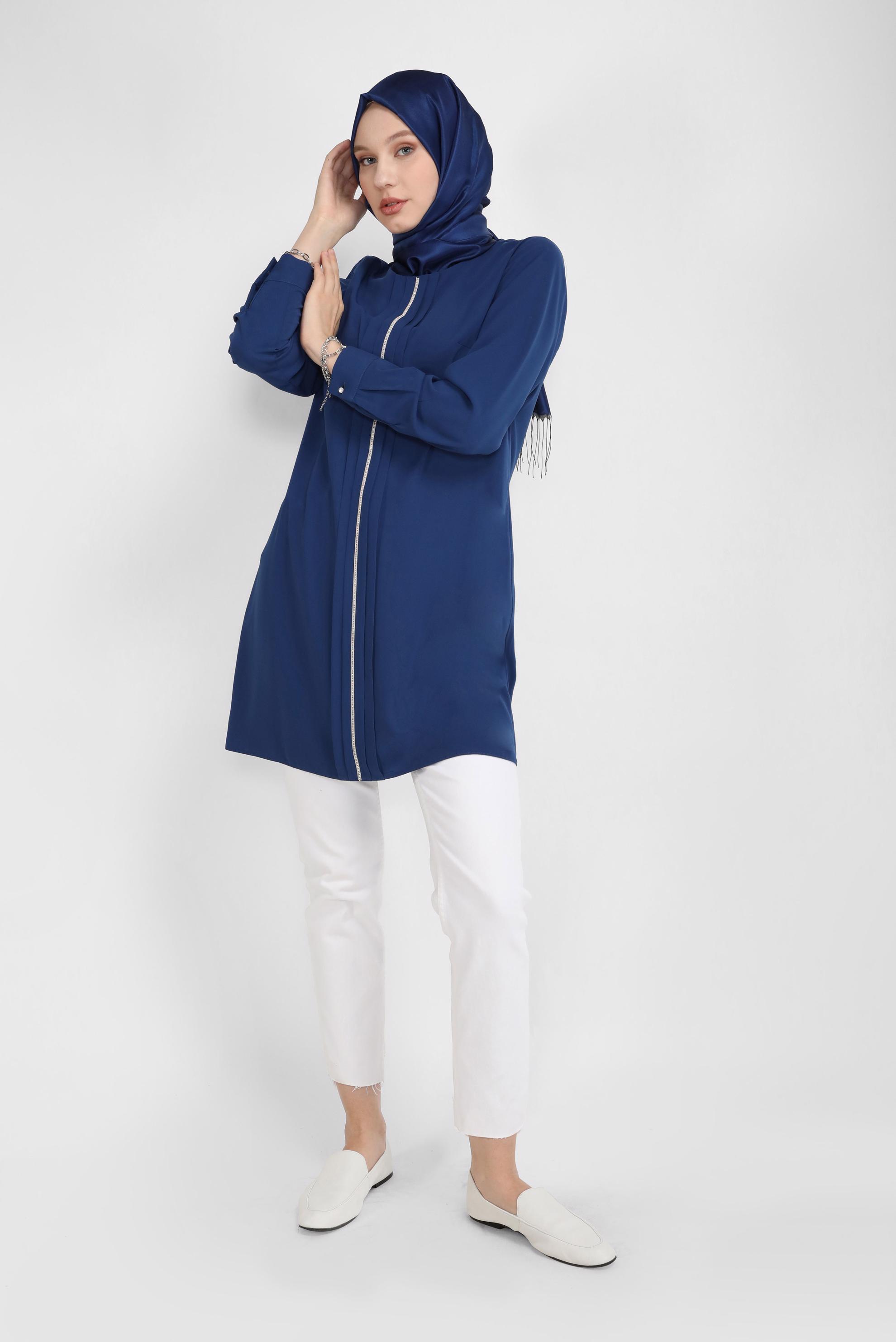 Tesettür giyim LACİVERT TAŞ BASKILI TUNİK 41774 