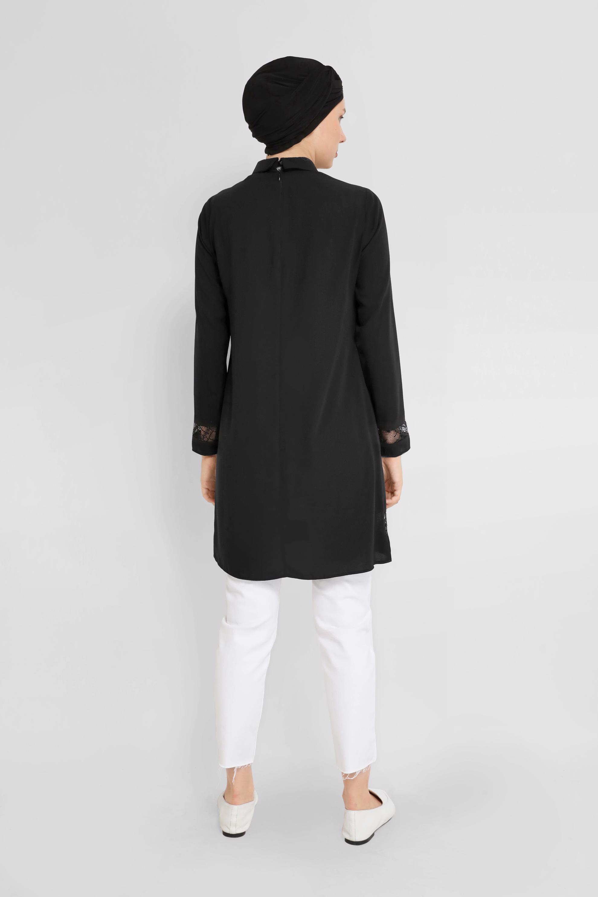 Tesettür giyim SİYAH GÜPÜR DETAYLI TUNİK 41779 