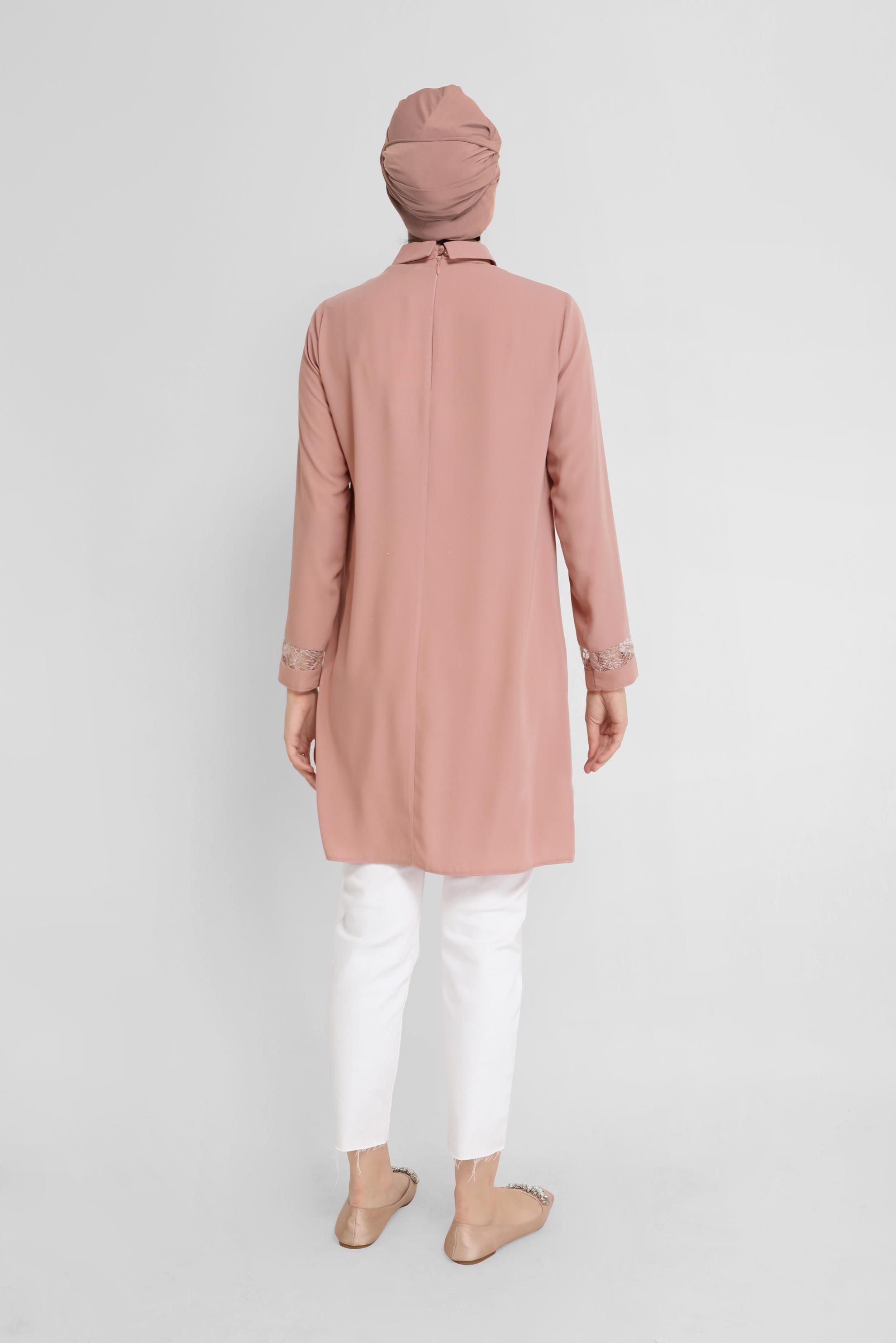 Tesettür giyim BEJ GÜPÜR DETAYLI TUNİK 41779 