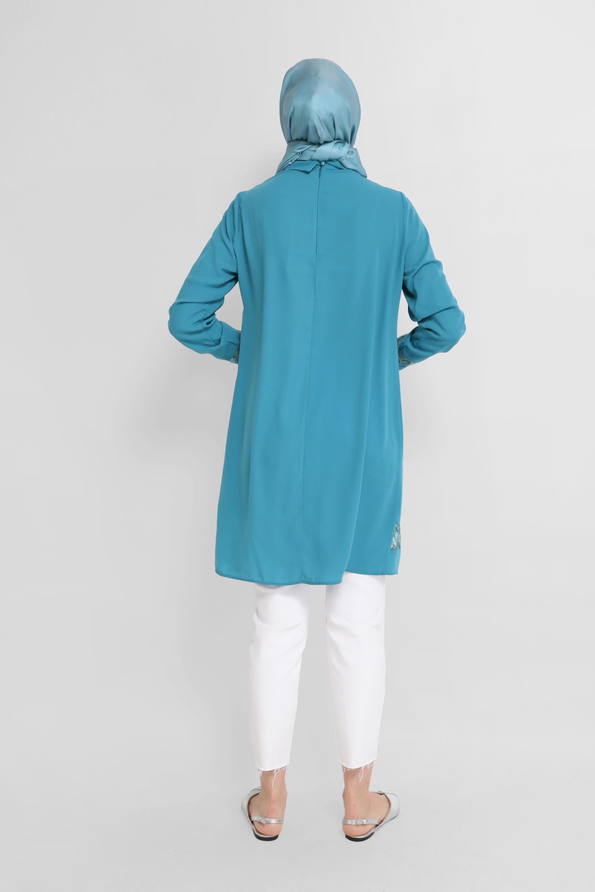 Tesettür giyim MAVİ GÜPÜR DETAYLI TUNİK 41779 