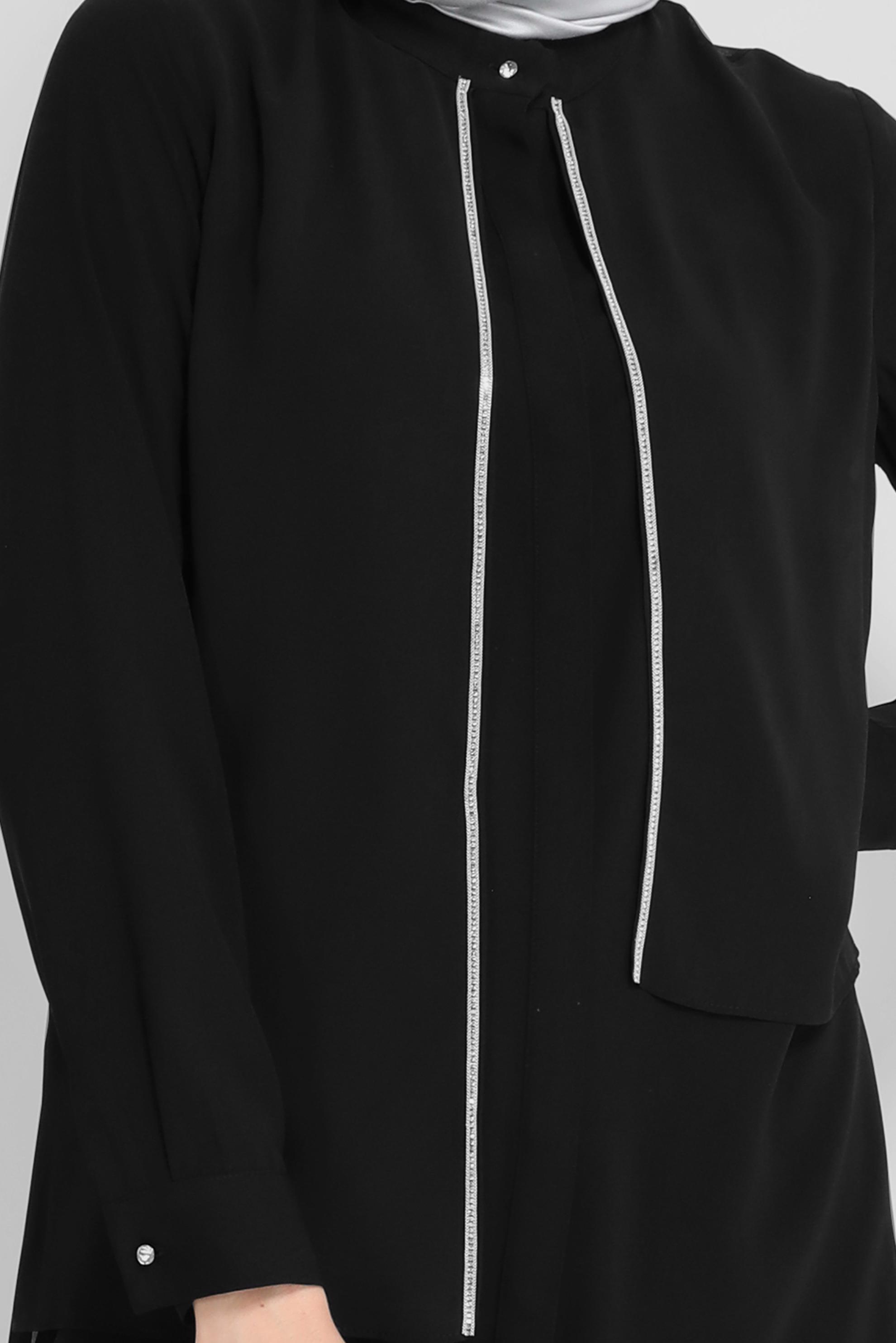 Tesettür giyim SİYAH HAKİM YAKA TAŞ BASKILI TUNİK 41780