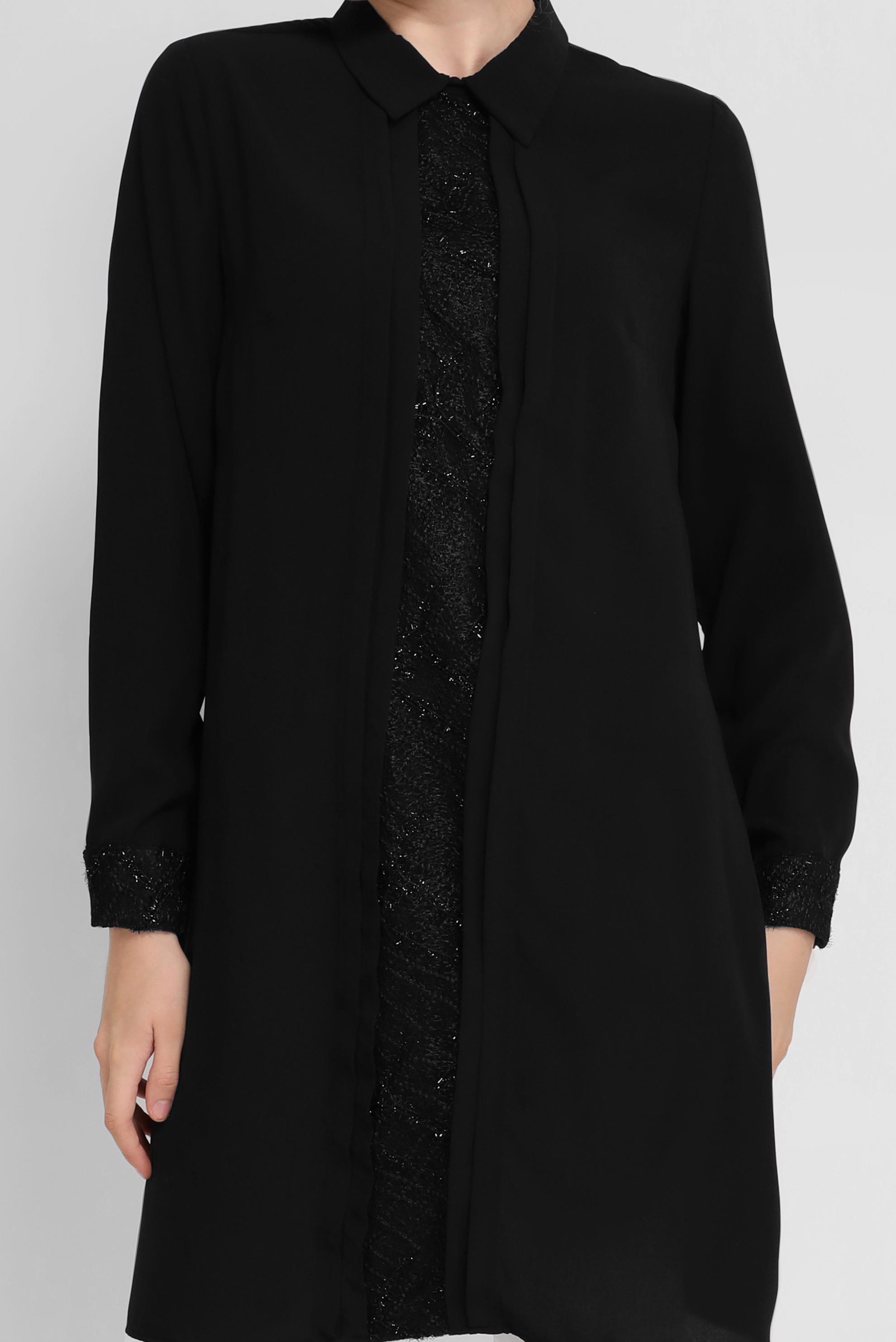 Tesettür giyim SİYAH  GÜPÜR DETAYLI TUNİK 41783