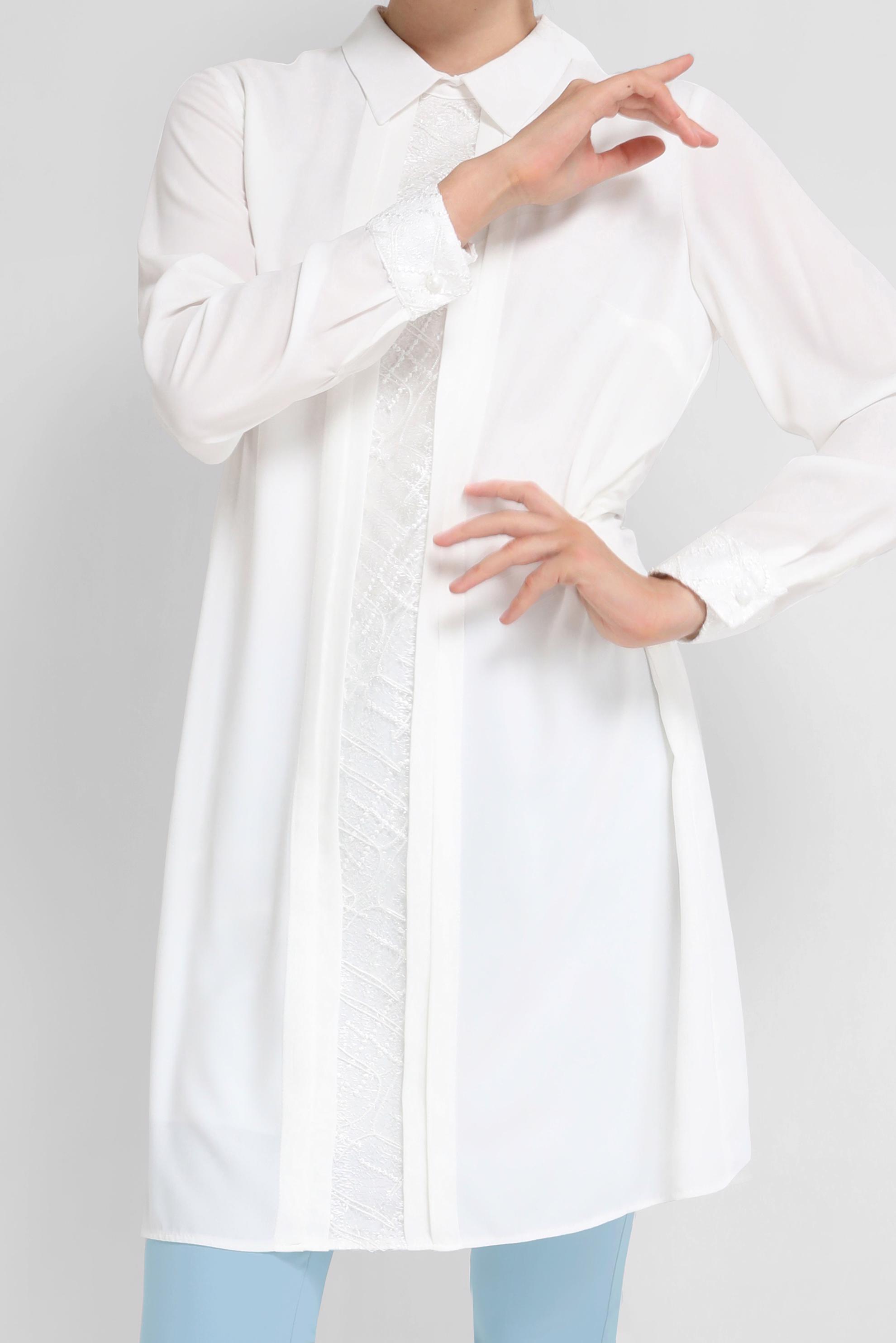 Tesettür giyim BEYAZ  GÜPÜR DETAYLI TUNİK 41783