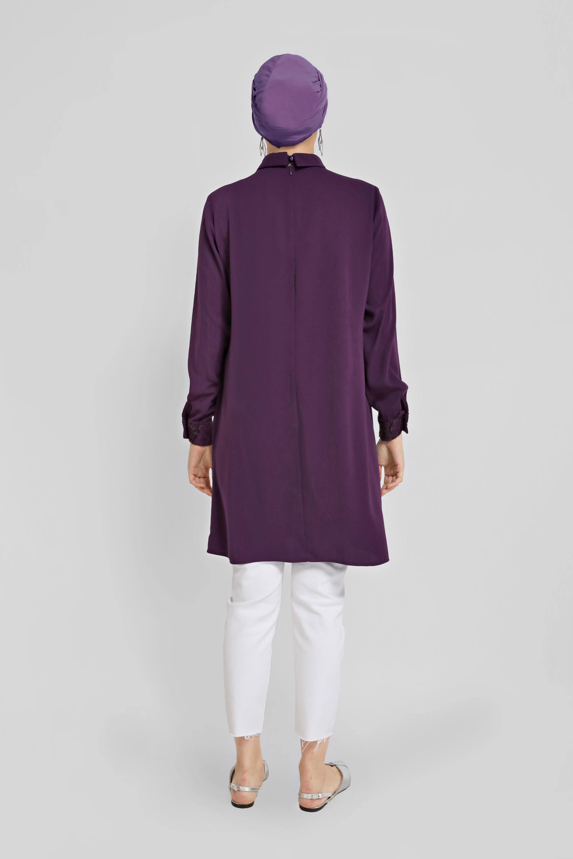 Tesettür giyim MOR  GÜPÜR DETAYLI TUNİK 41783