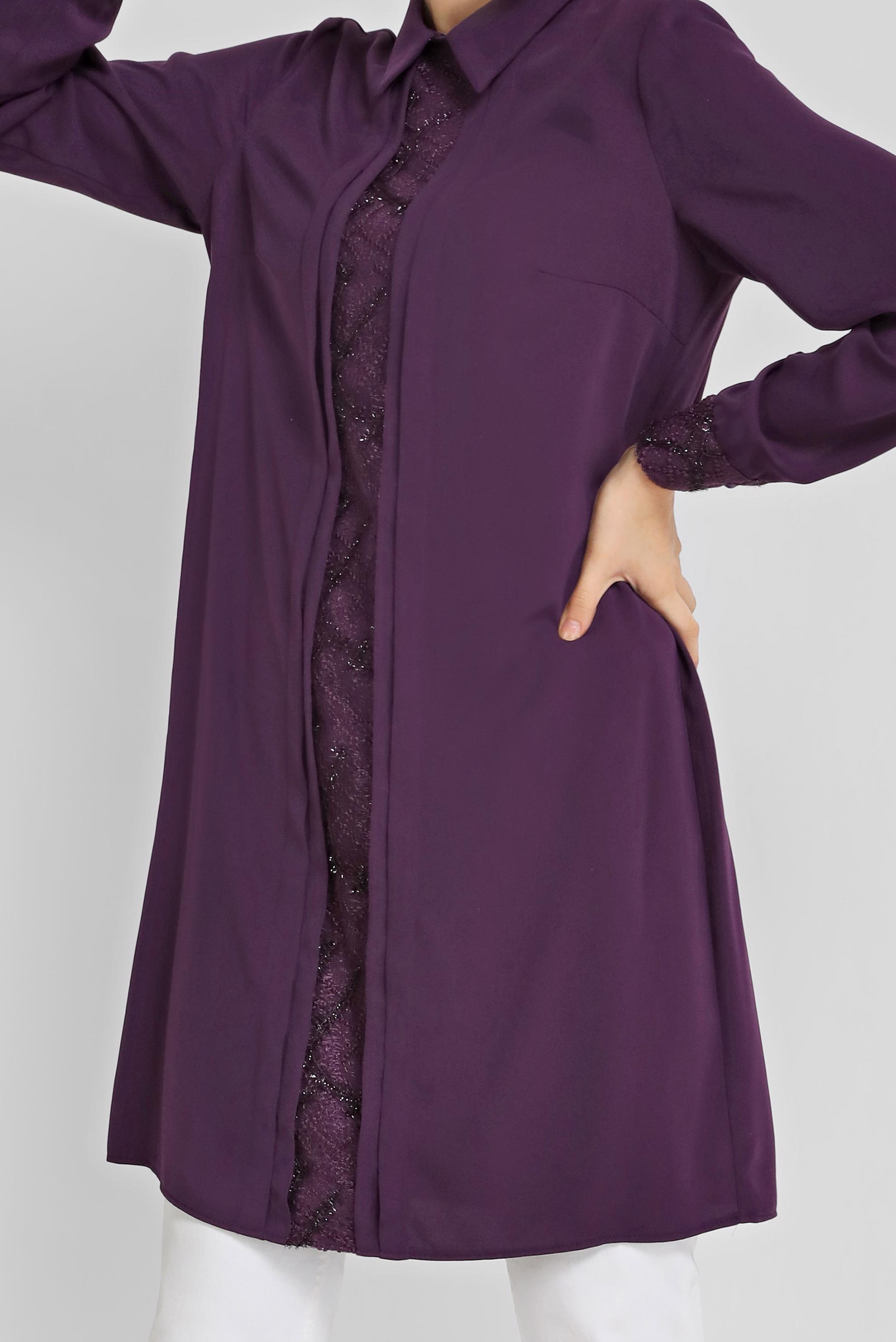 Tesettür giyim MOR  GÜPÜR DETAYLI TUNİK 41783