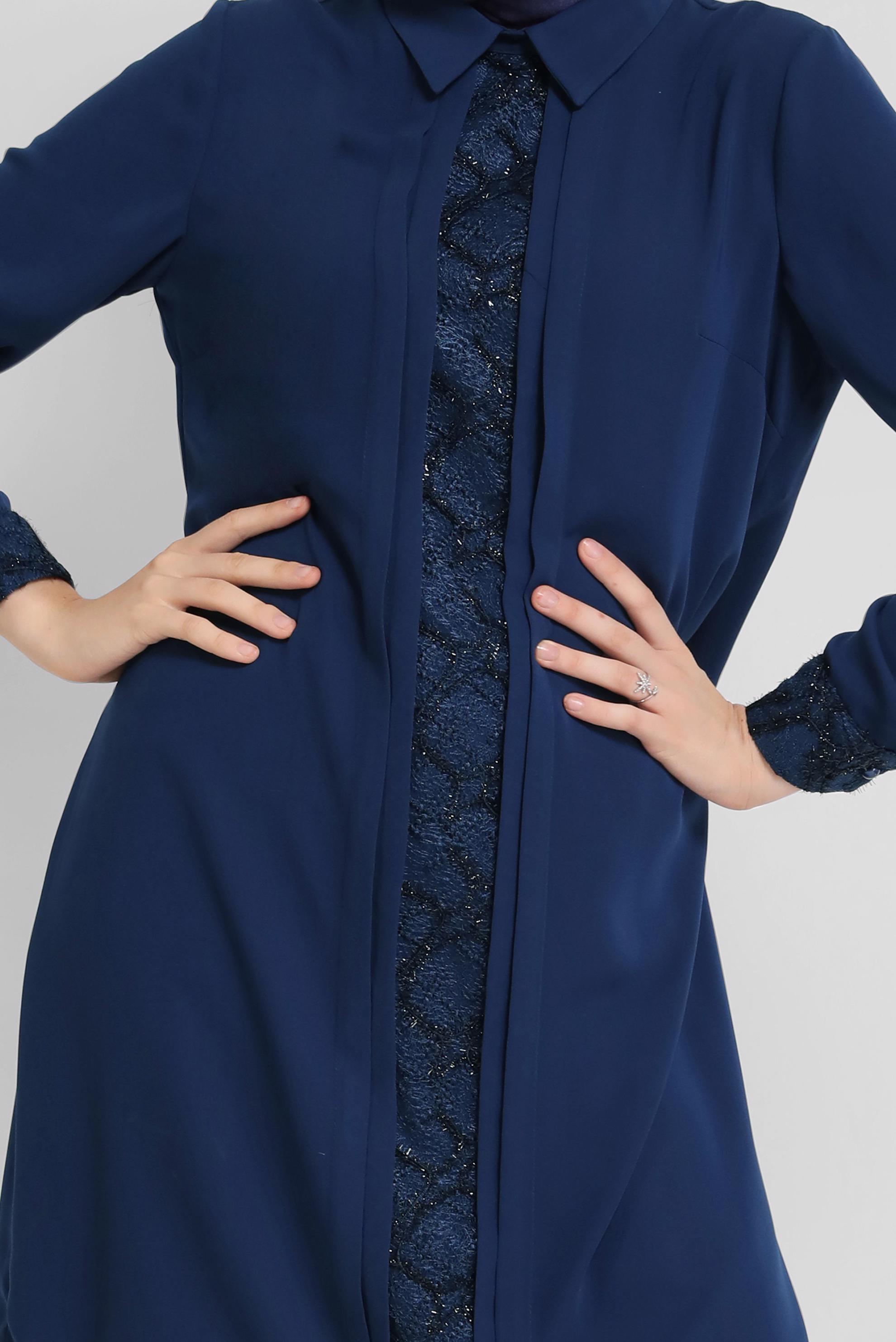 Tesettür giyim LACİVERT  GÜPÜR DETAYLI TUNİK 41783