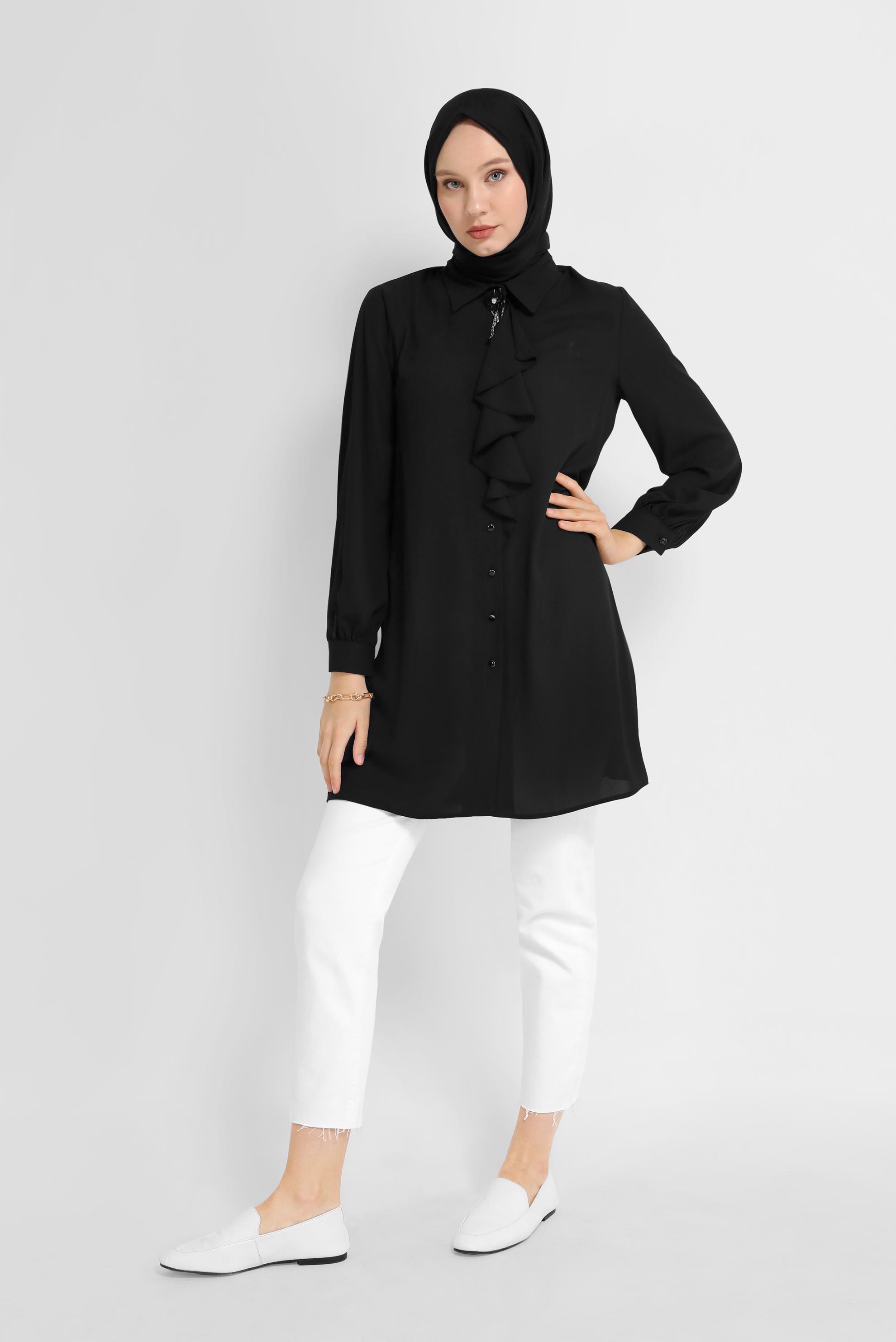 Tesettür giyim SİYAH YAKA DETAYLI TUNİK 41784
