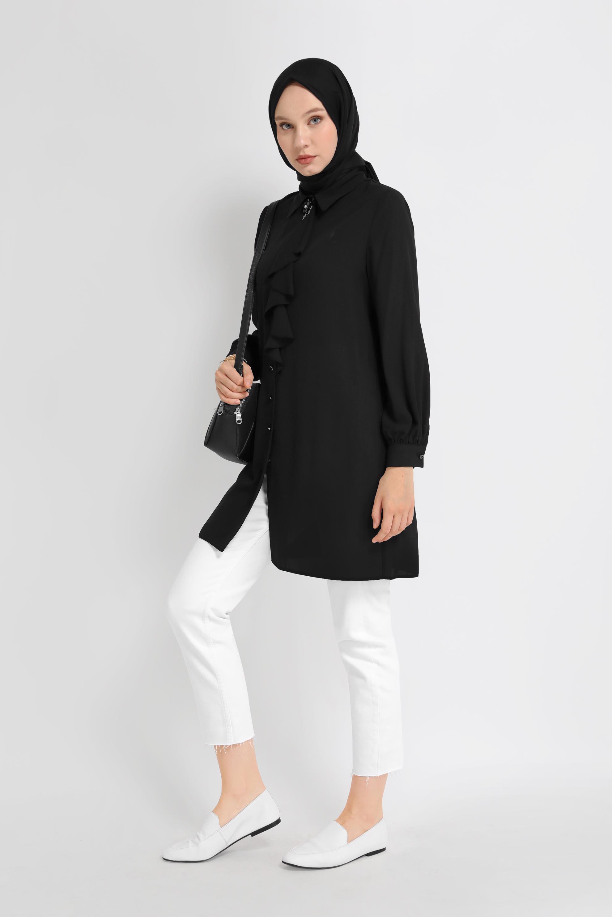 Tesettür giyim SİYAH YAKA DETAYLI TUNİK 41784