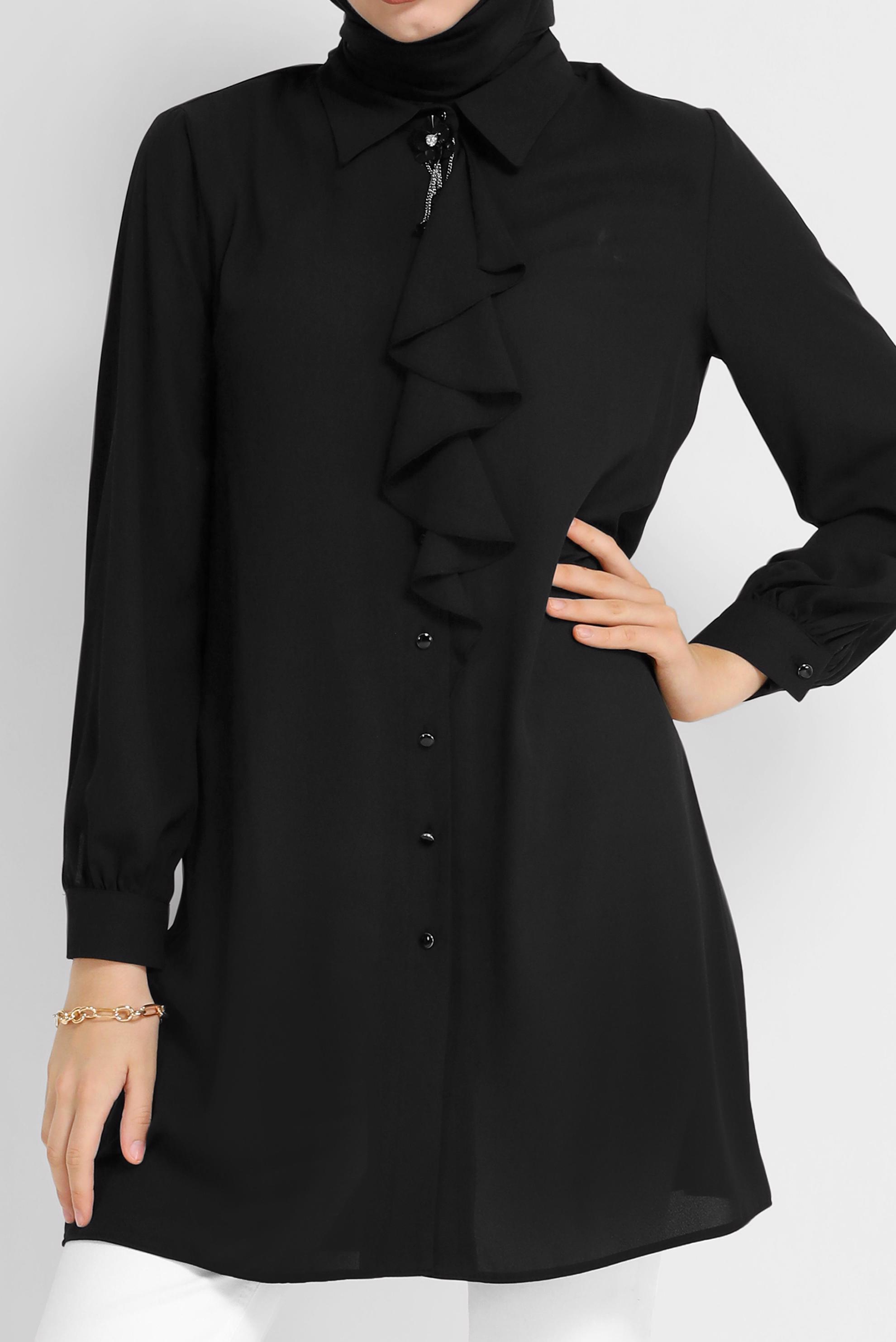 Tesettür giyim SİYAH YAKA DETAYLI TUNİK 41784