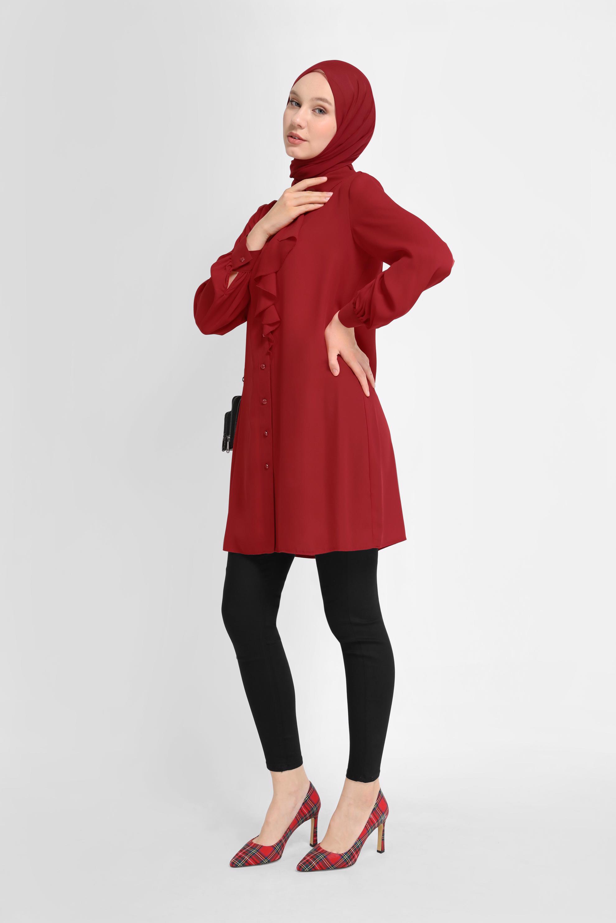 Tesettür giyim KIRMIZI YAKA DETAYLI TUNİK 41784