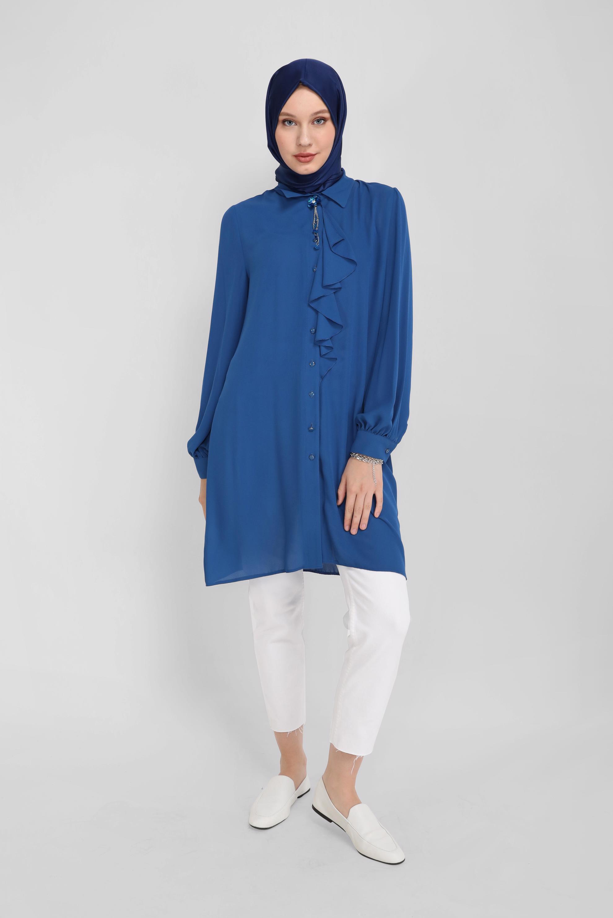 Tesettür giyim LACİVERT YAKA DETAYLI TUNİK 41784