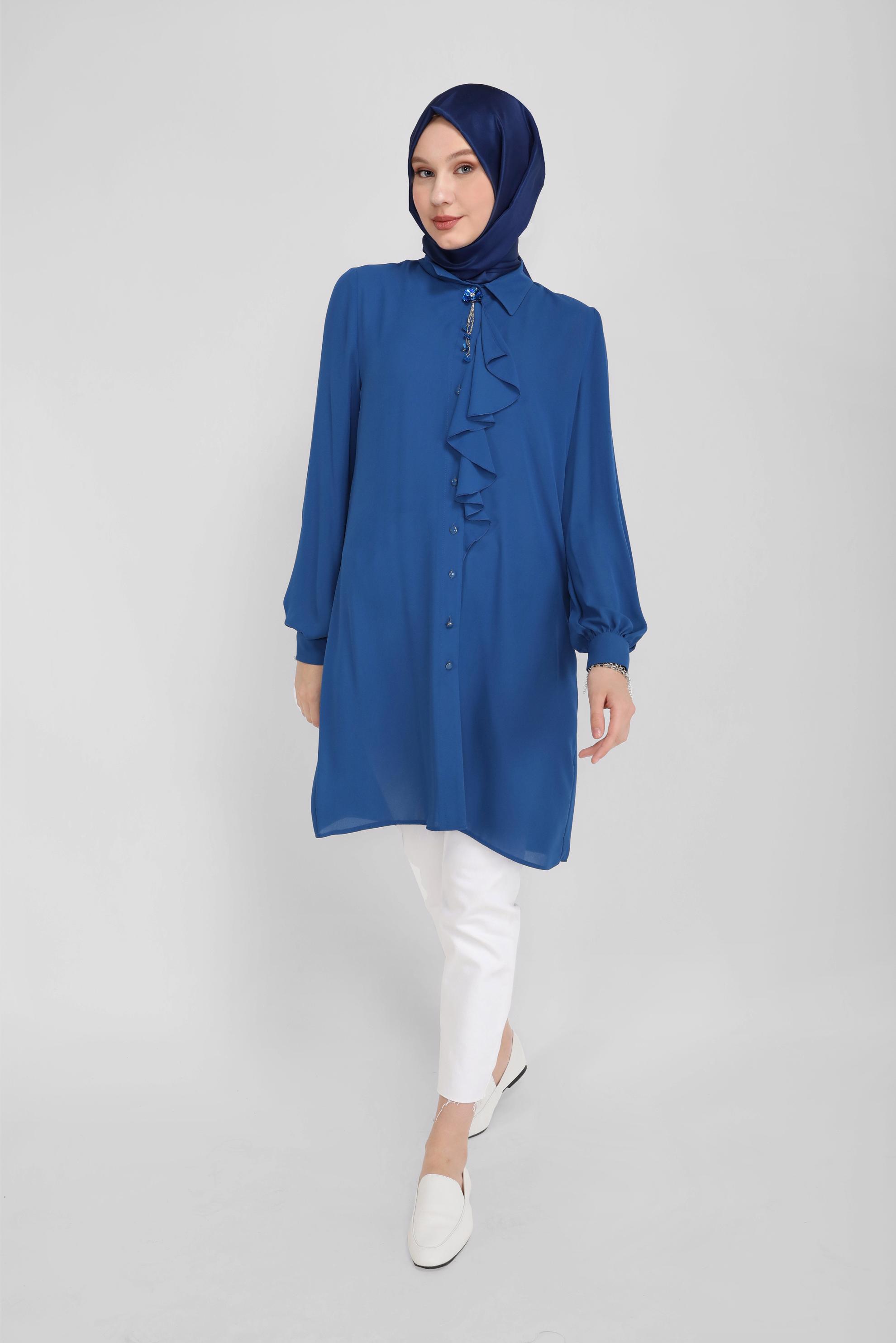 Tesettür giyim LACİVERT YAKA DETAYLI TUNİK 41784