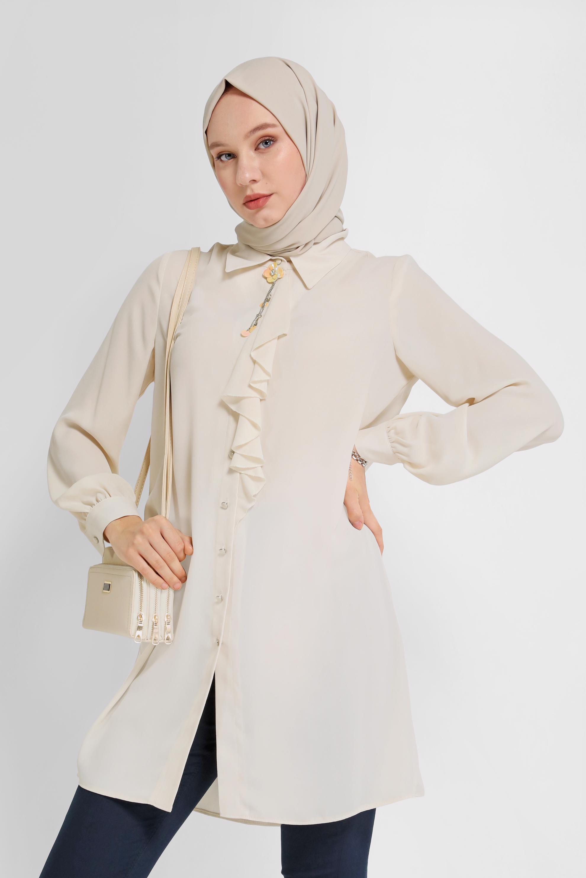 Tesettür giyim BEJ YAKA DETAYLI TUNİK 41784
