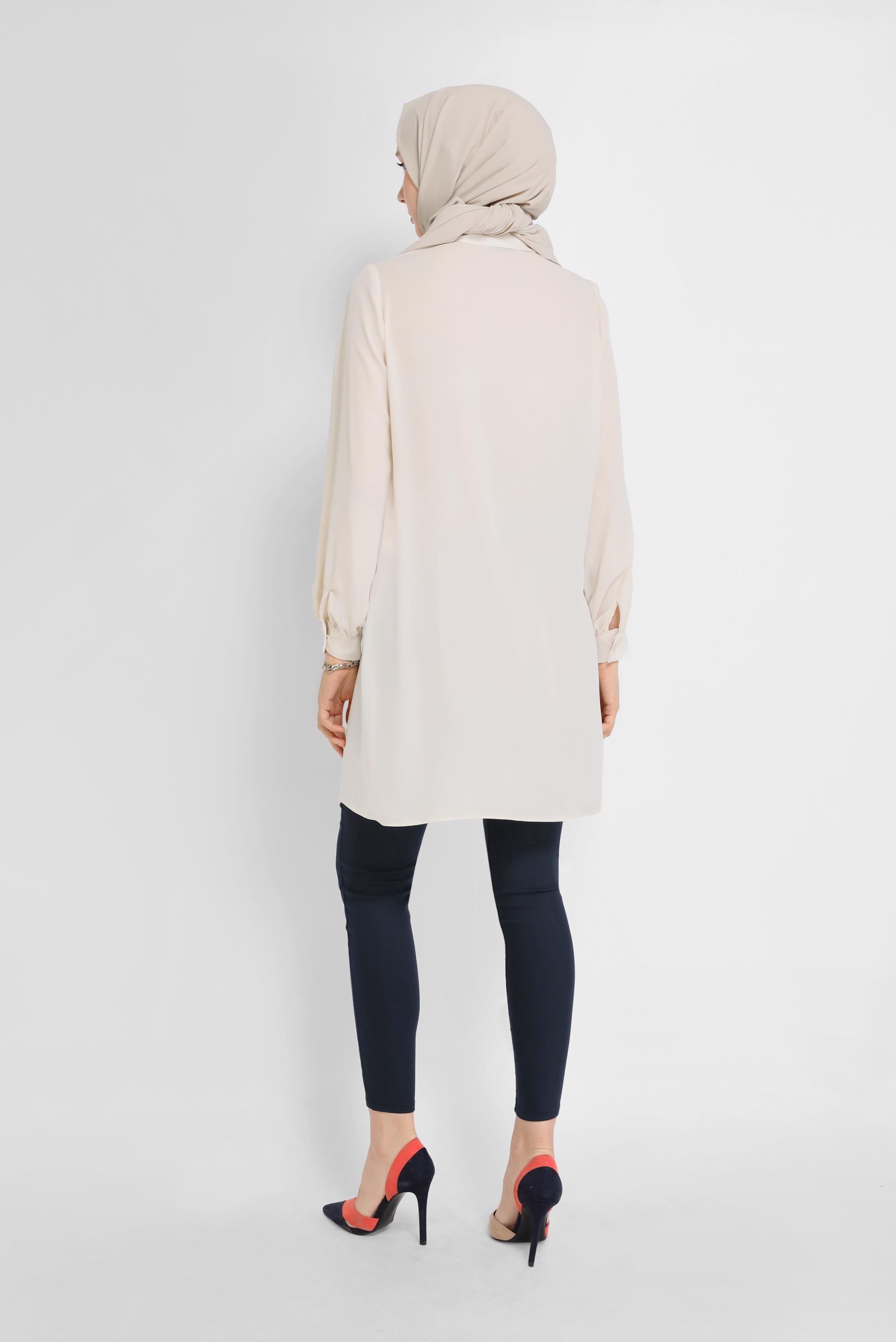 Tesettür giyim BEJ YAKA DETAYLI TUNİK 41784