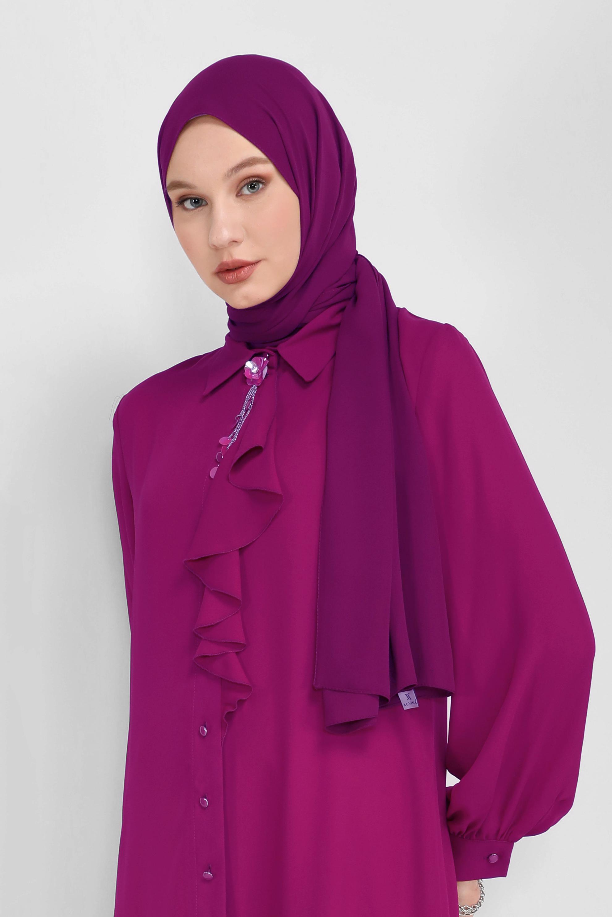Tesettür giyim MOR YAKA DETAYLI TUNİK 41784