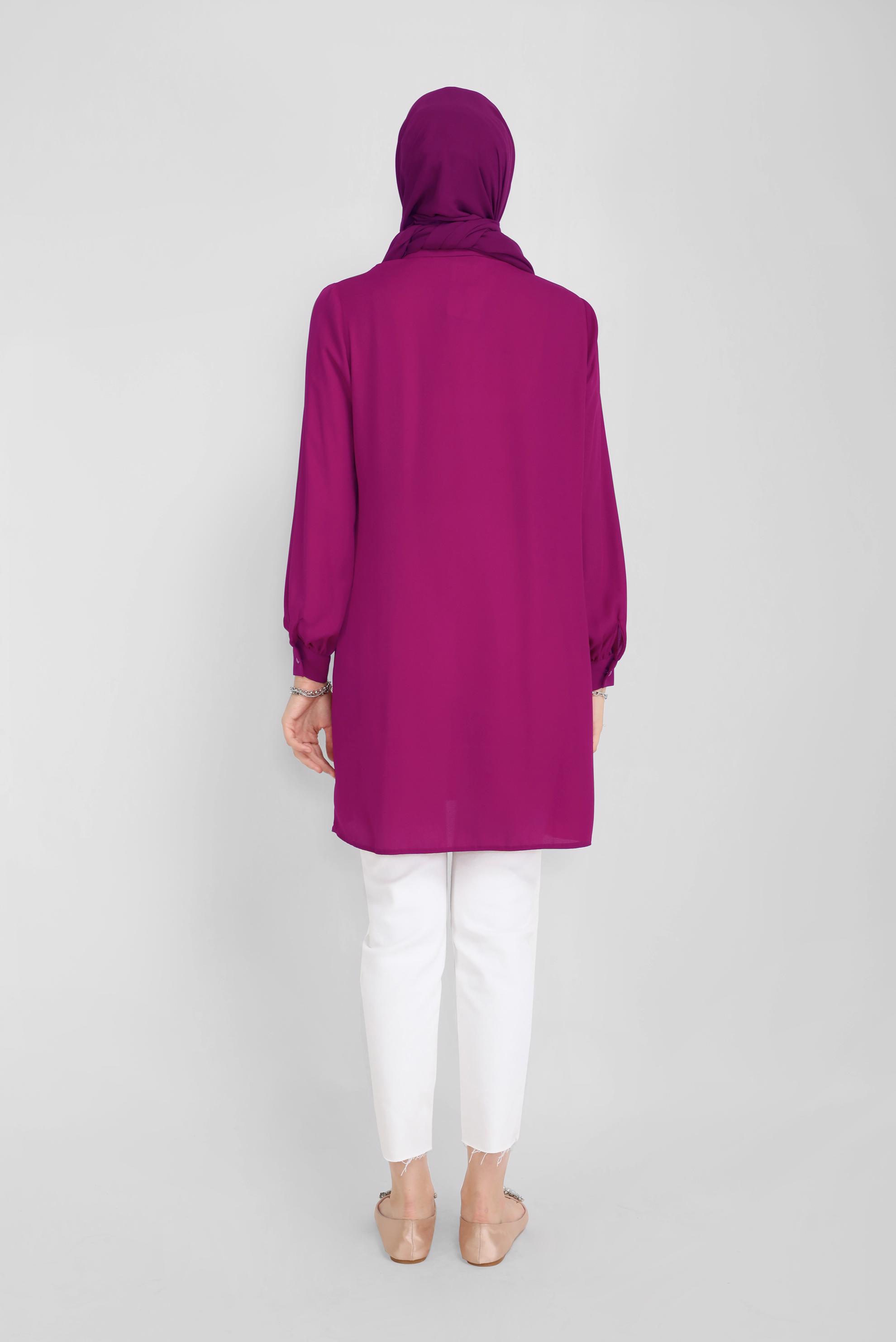 Tesettür giyim MOR YAKA DETAYLI TUNİK 41784