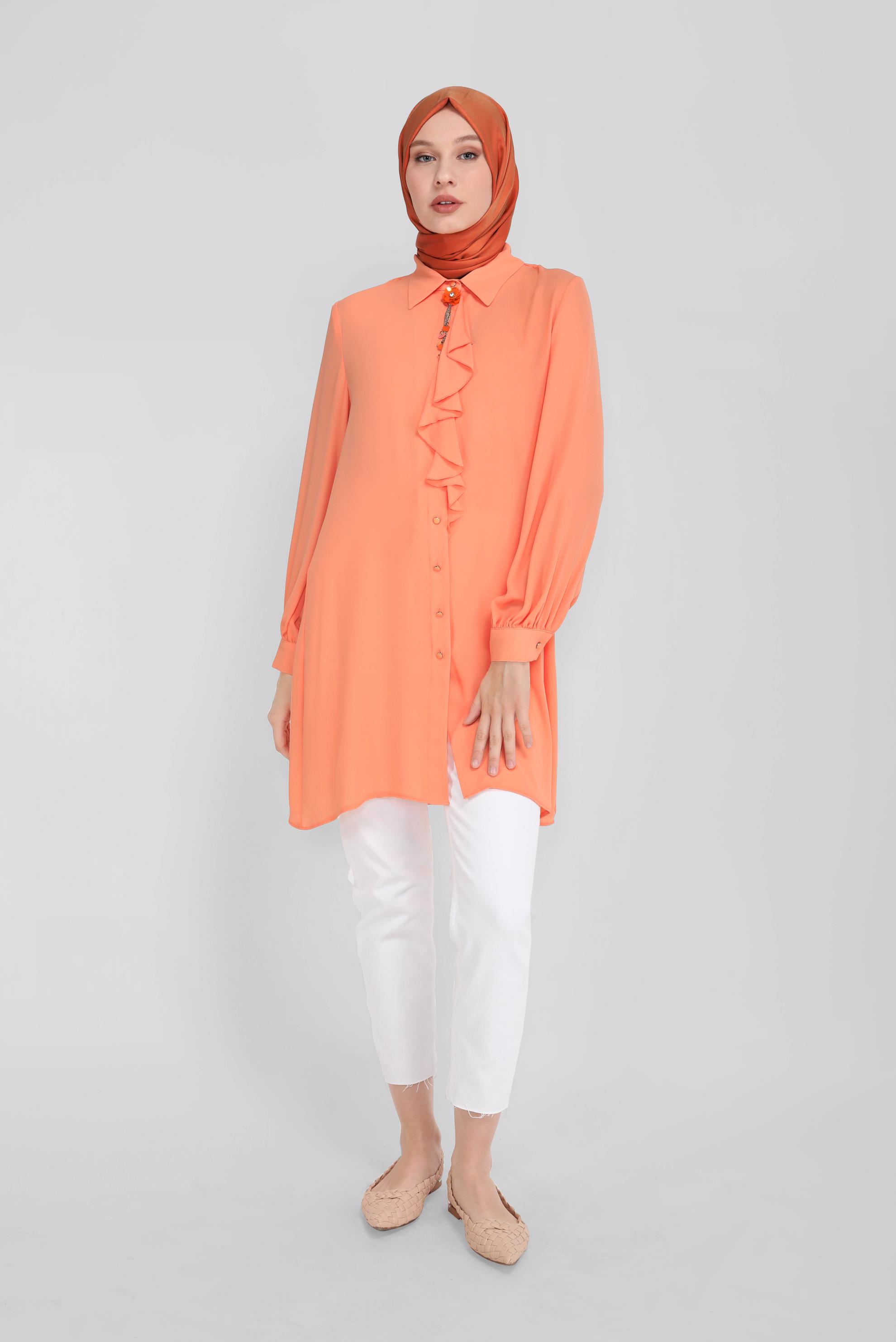 Tesettür giyim PUDRA YAKA DETAYLI TUNİK 41784