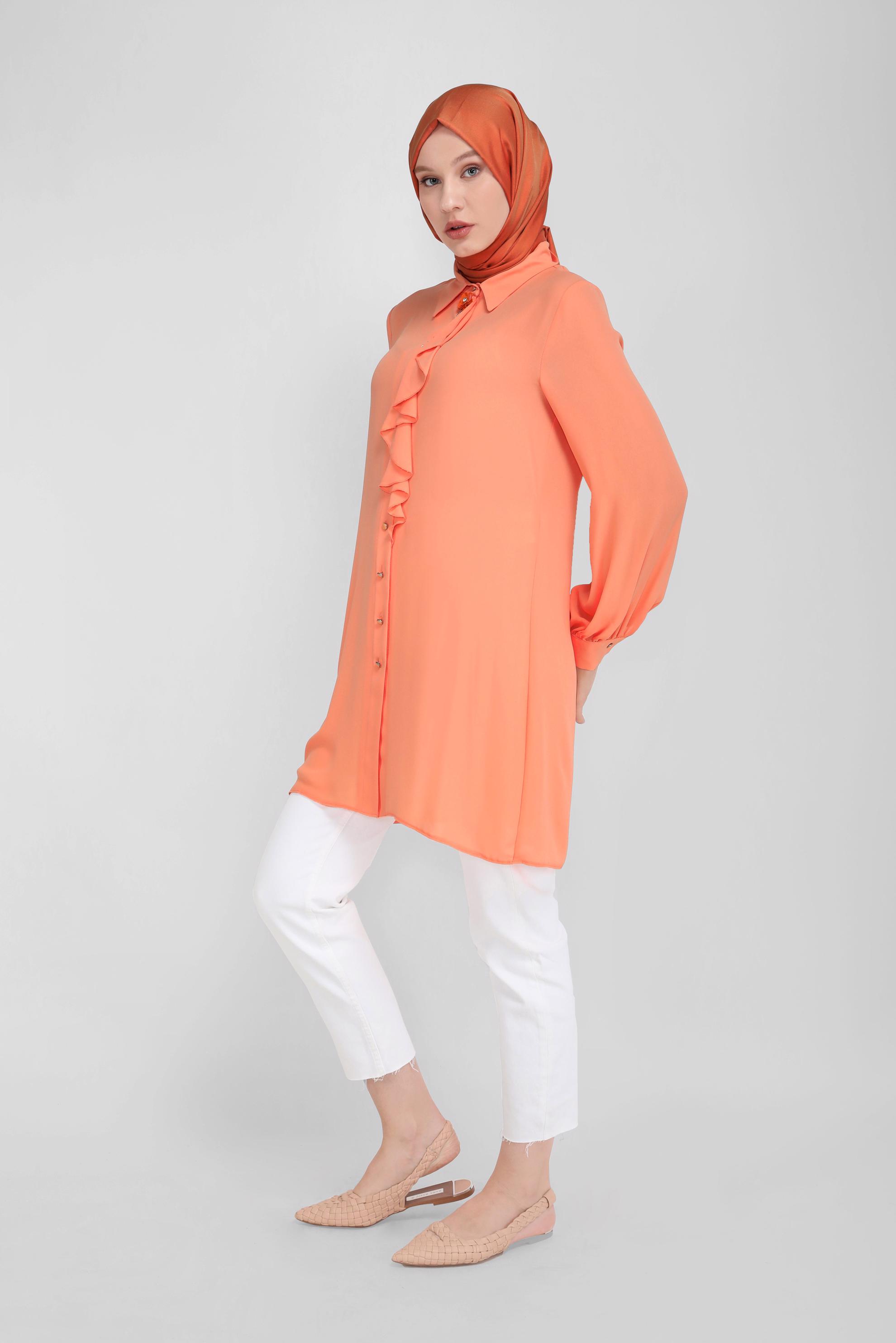 Tesettür giyim PUDRA YAKA DETAYLI TUNİK 41784