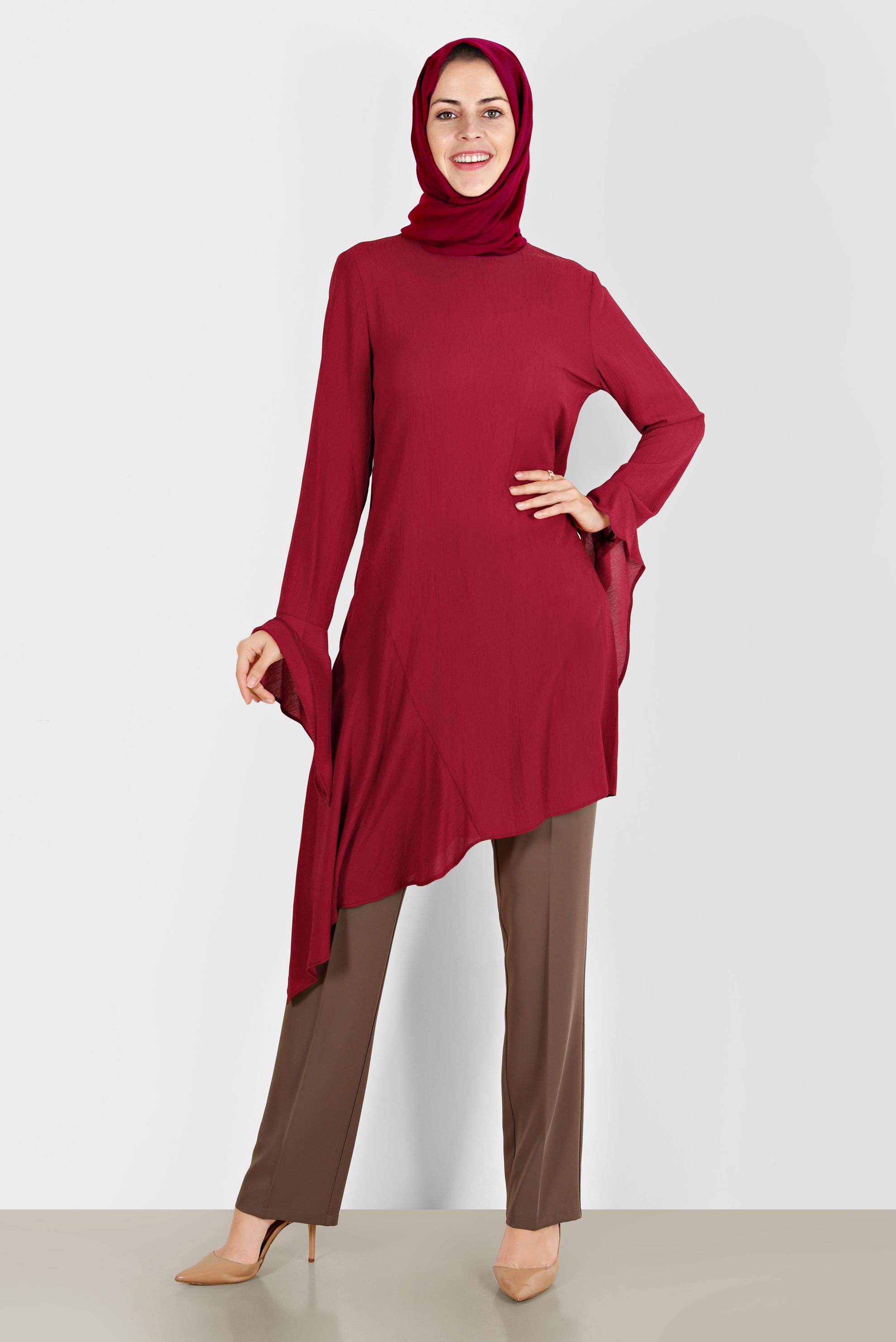 Hijab clothing CLARET RED ASYMMETRIC CUT TUNIC 41786  
