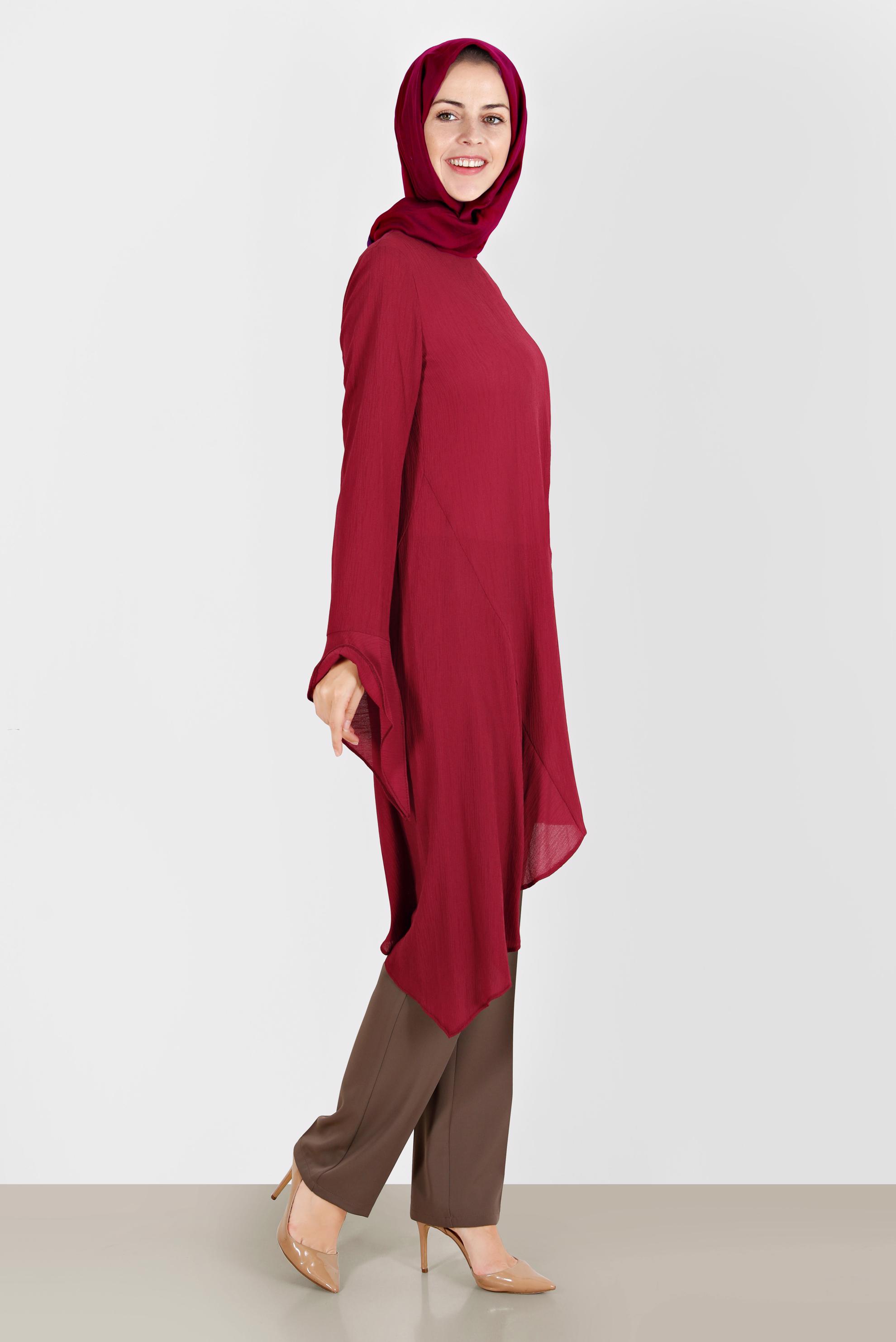 Hijab clothing CLARET RED ASYMMETRIC CUT TUNIC 41786  