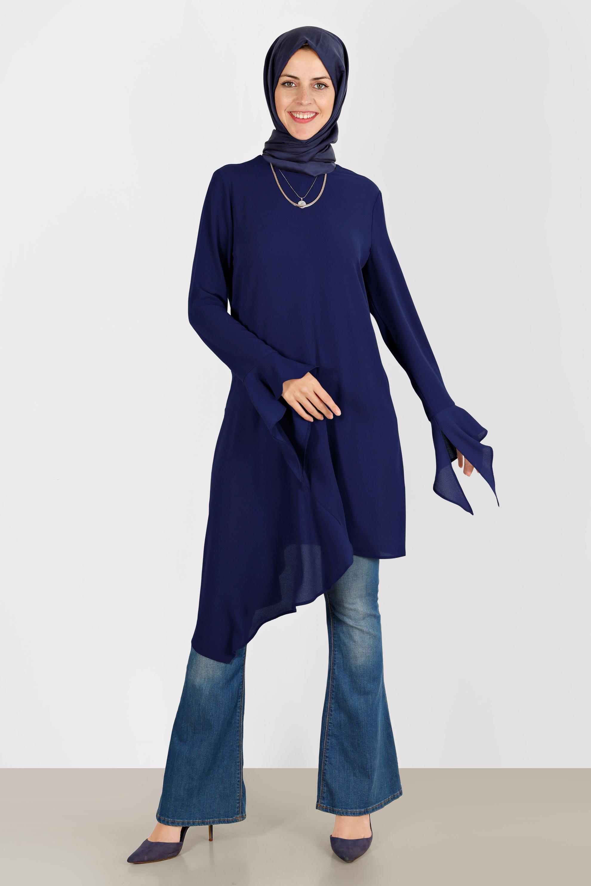 Hijab clothing NAVY BLUE ASYMMETRIC CUT TUNIC 41786  
