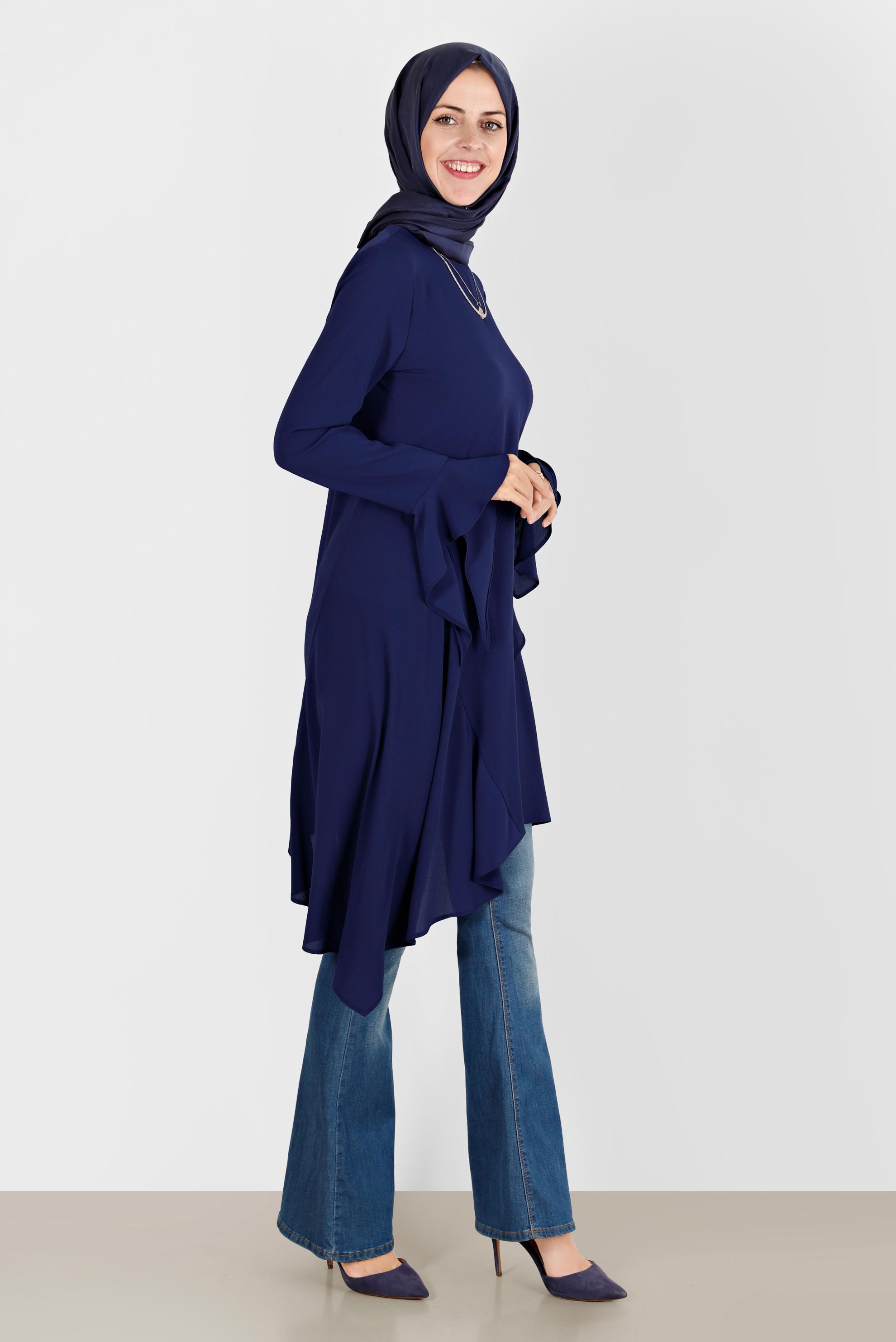 Hijab clothing NAVY BLUE ASYMMETRIC CUT TUNIC 41786  
