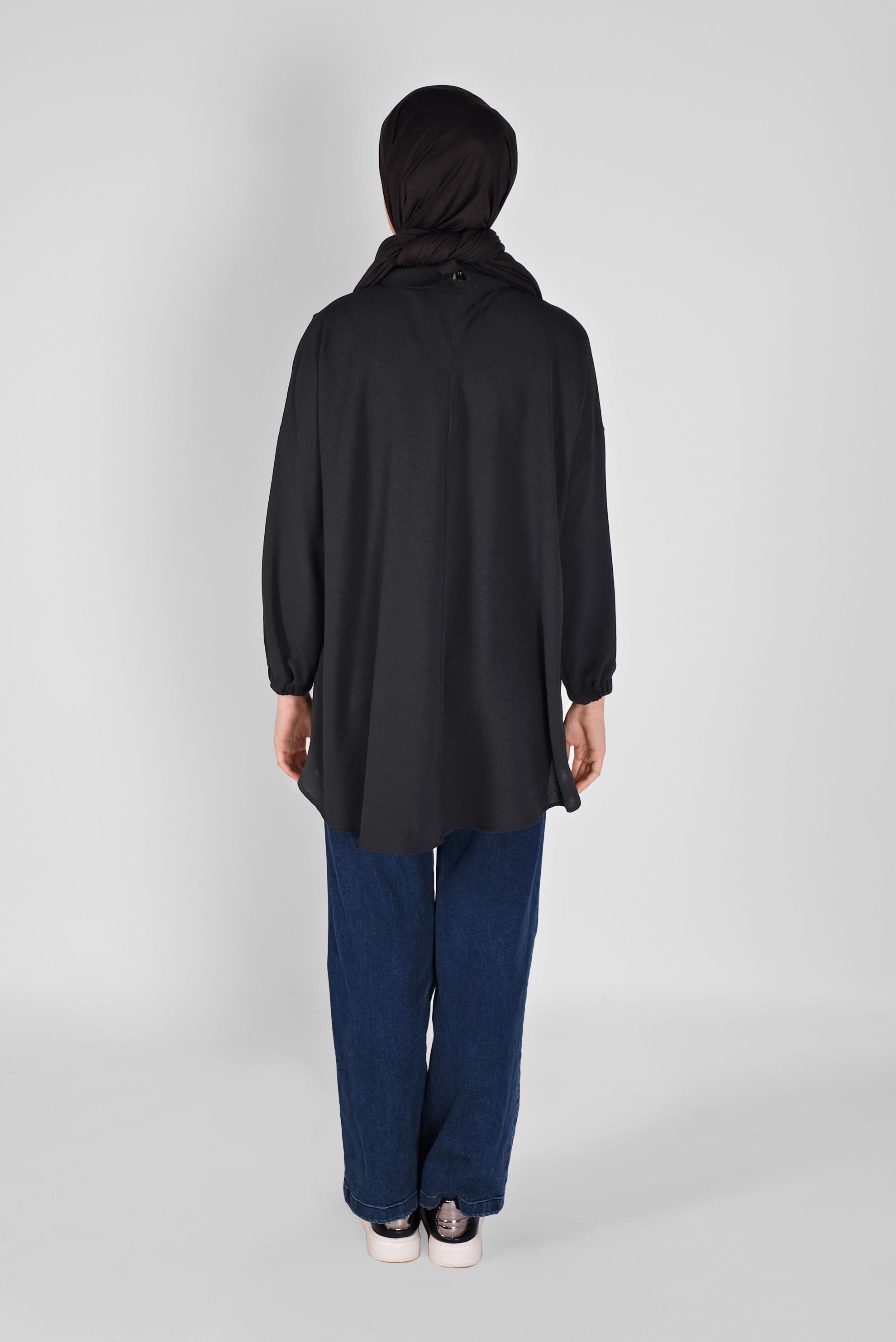 Tesettür giyim SİYAH BAĞCIKLI GENİŞ KESİM TUNİK 41792