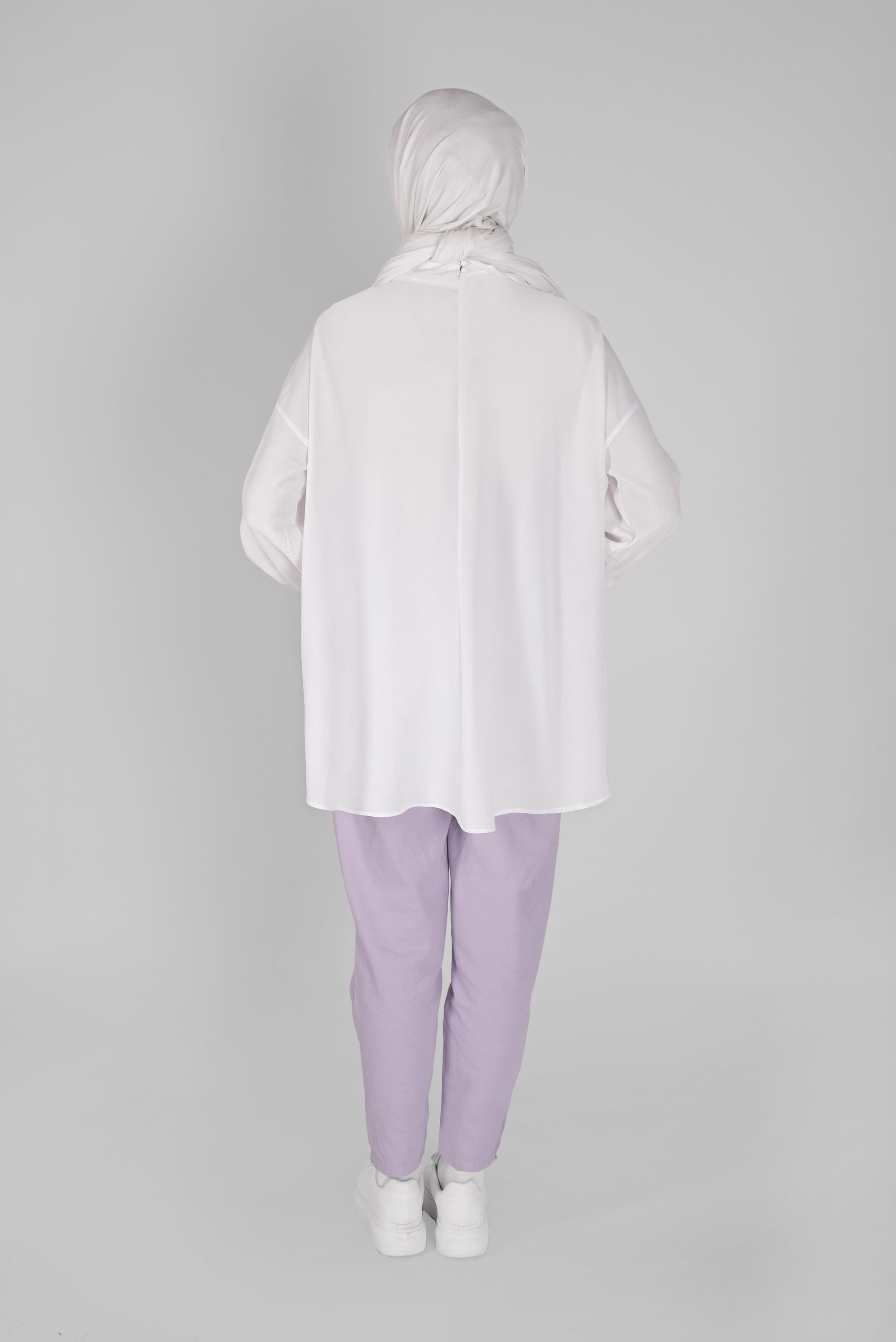 Tesettür giyim BEYAZ BAĞCIKLI GENİŞ KESİM TUNİK 41792