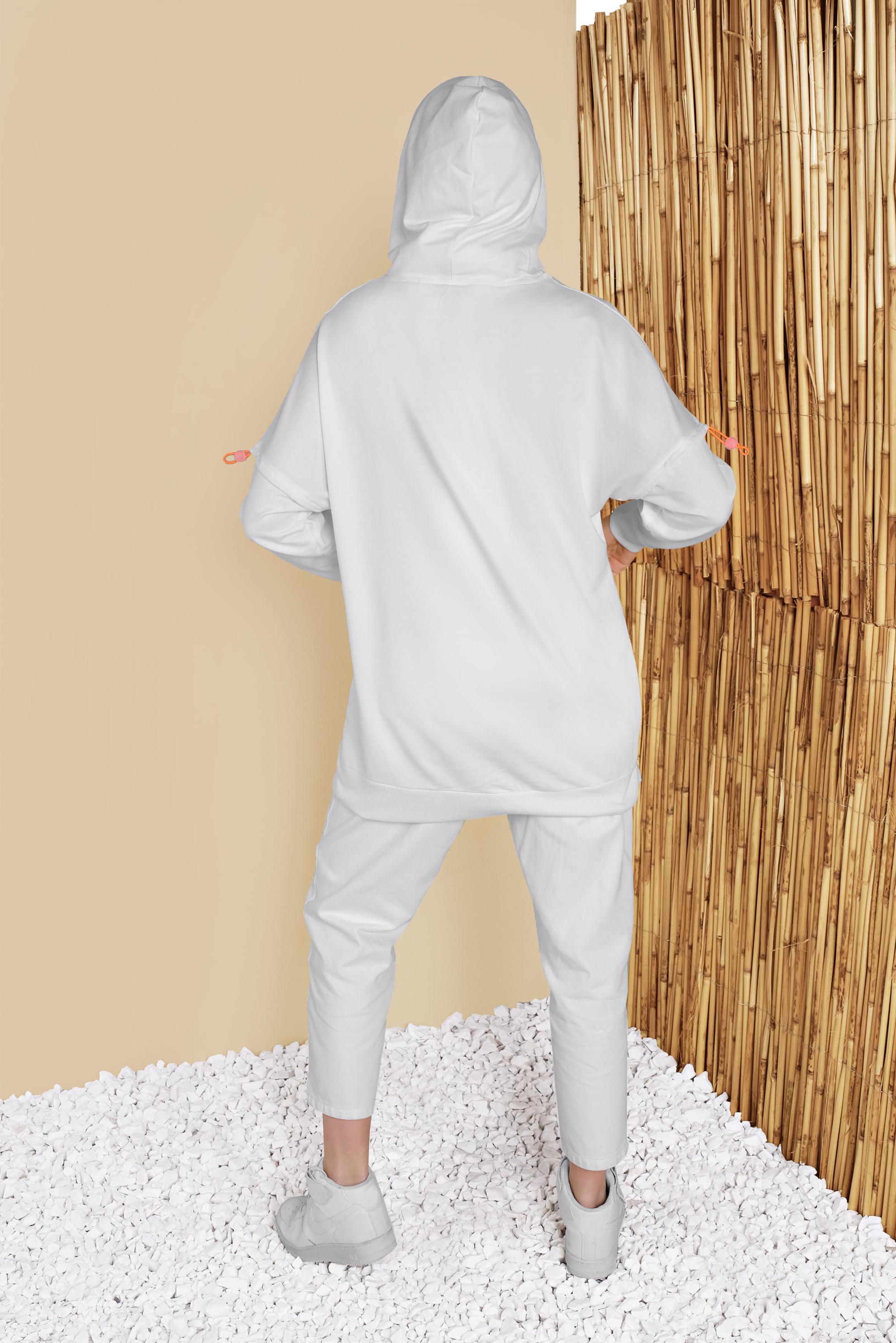 Tesettür giyim EKRU BAĞCIKLI KAPÜŞONLU TUNİK 41793 