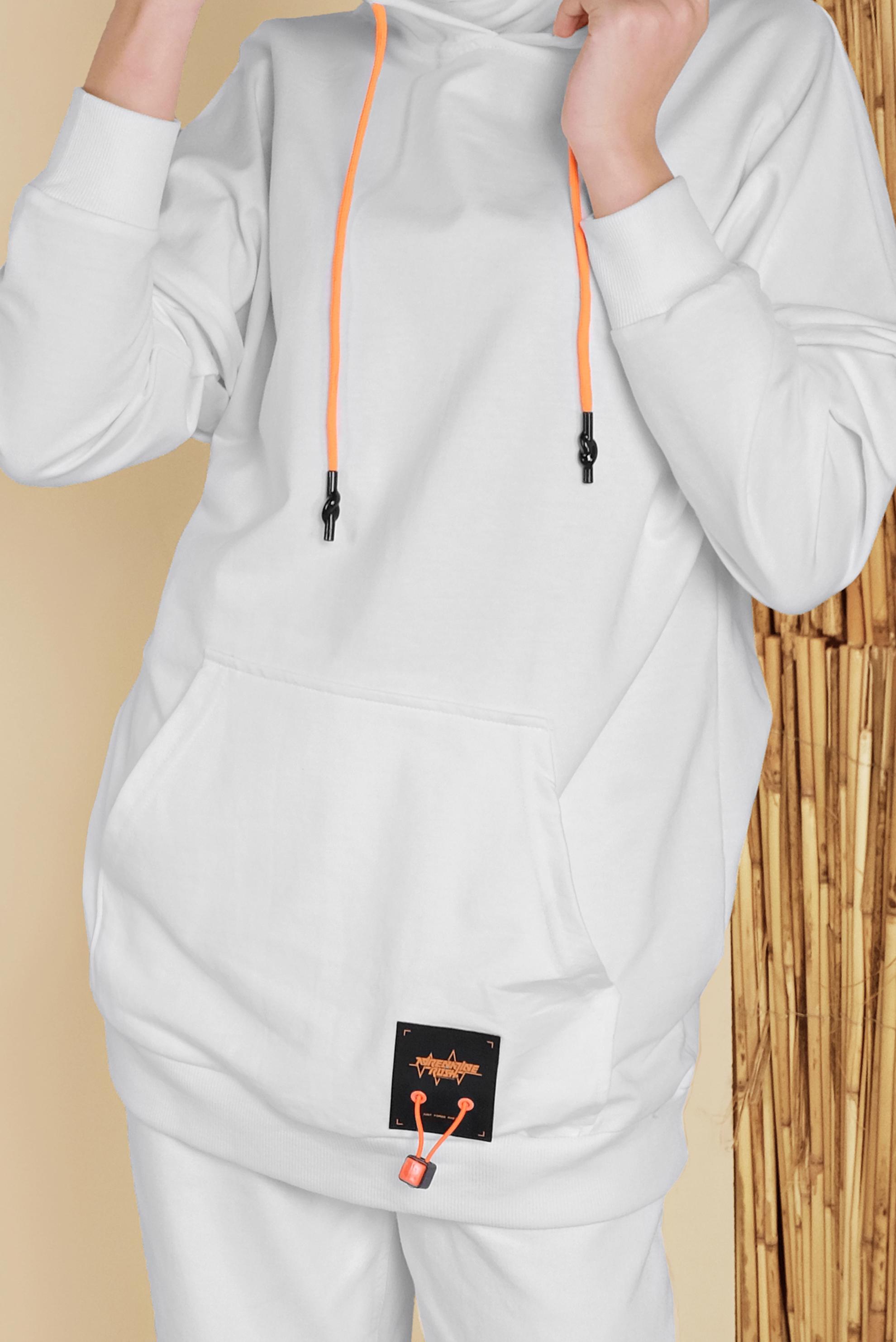 Tesettür giyim EKRU BAĞCIKLI KAPÜŞONLU TUNİK 41793 