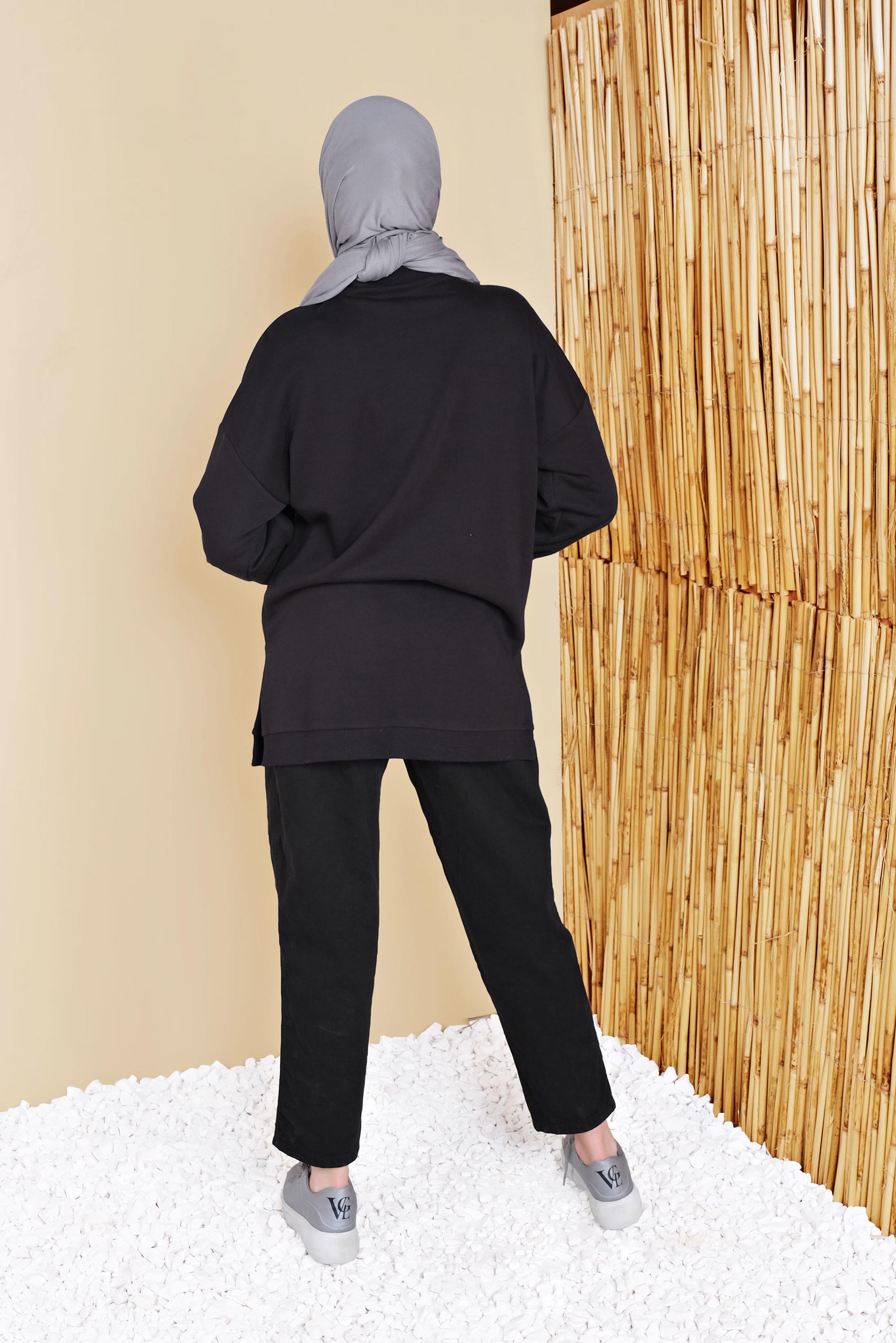 Tesettür giyim SİYAH CEP VE FERMUAR DETAYLI TUNİK 41795 