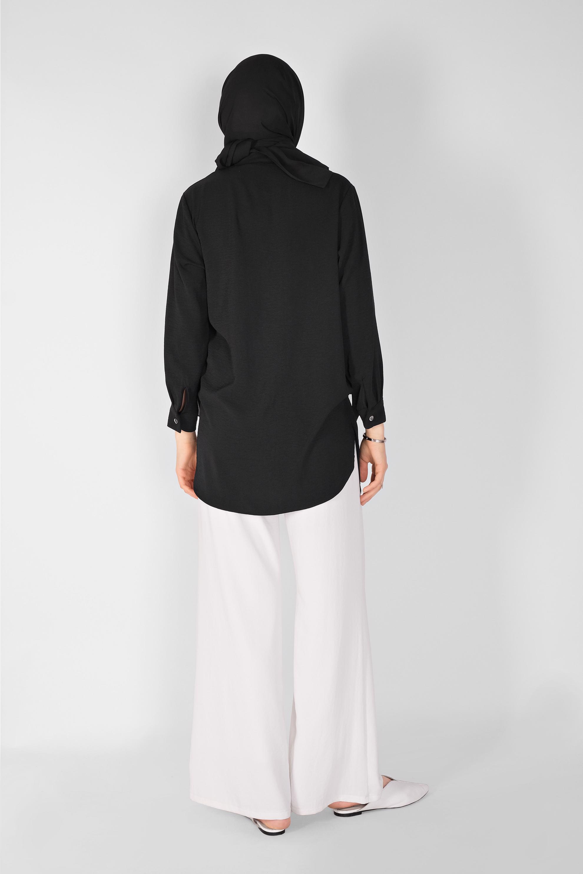 Tesettür giyim SİYAH CEP DETAYLI ASİMETRİK KESİM TUNİK 41796  