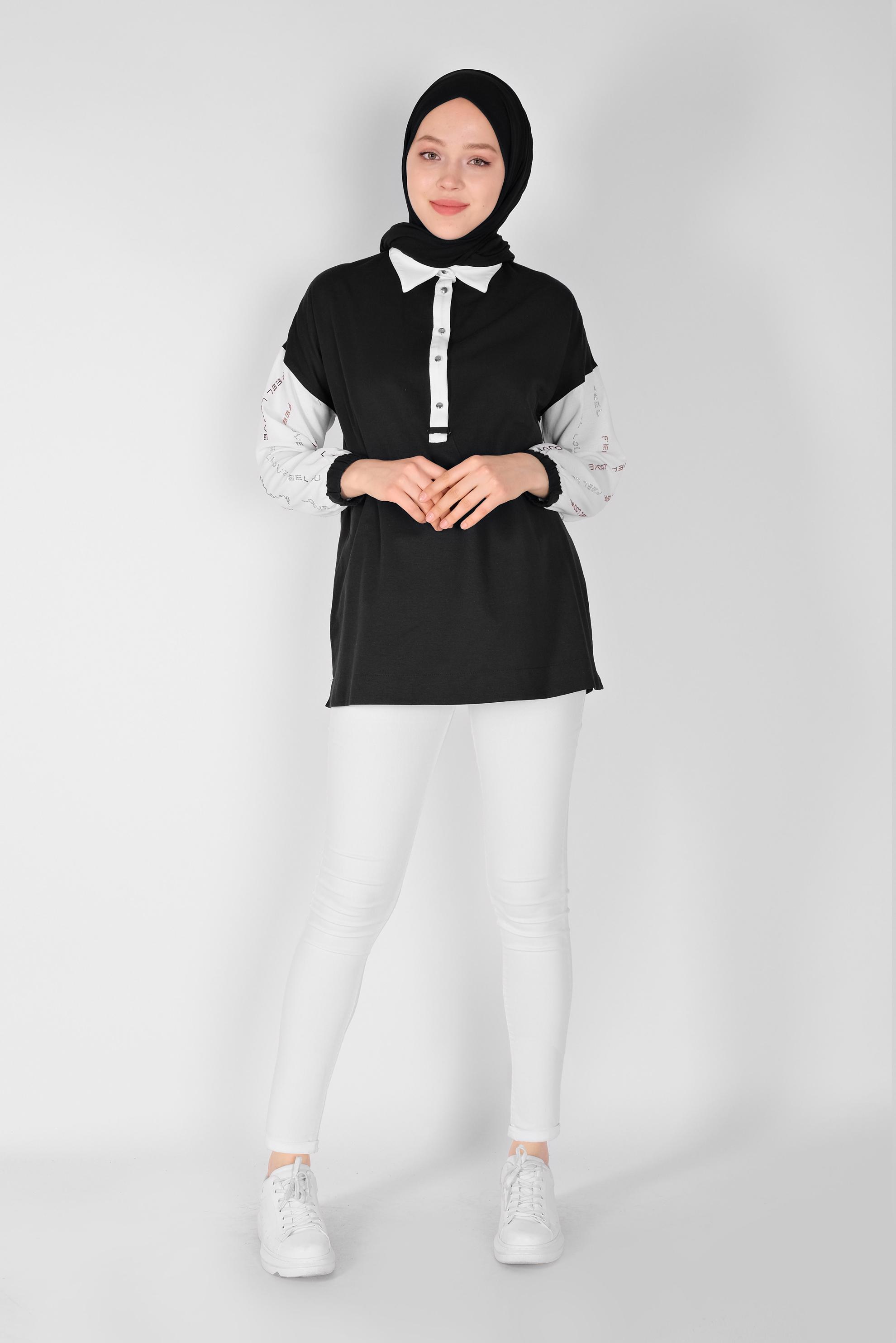 Tesettür giyim SİYAH YAZI BASKILI 2 RENK TUNİK 41797 