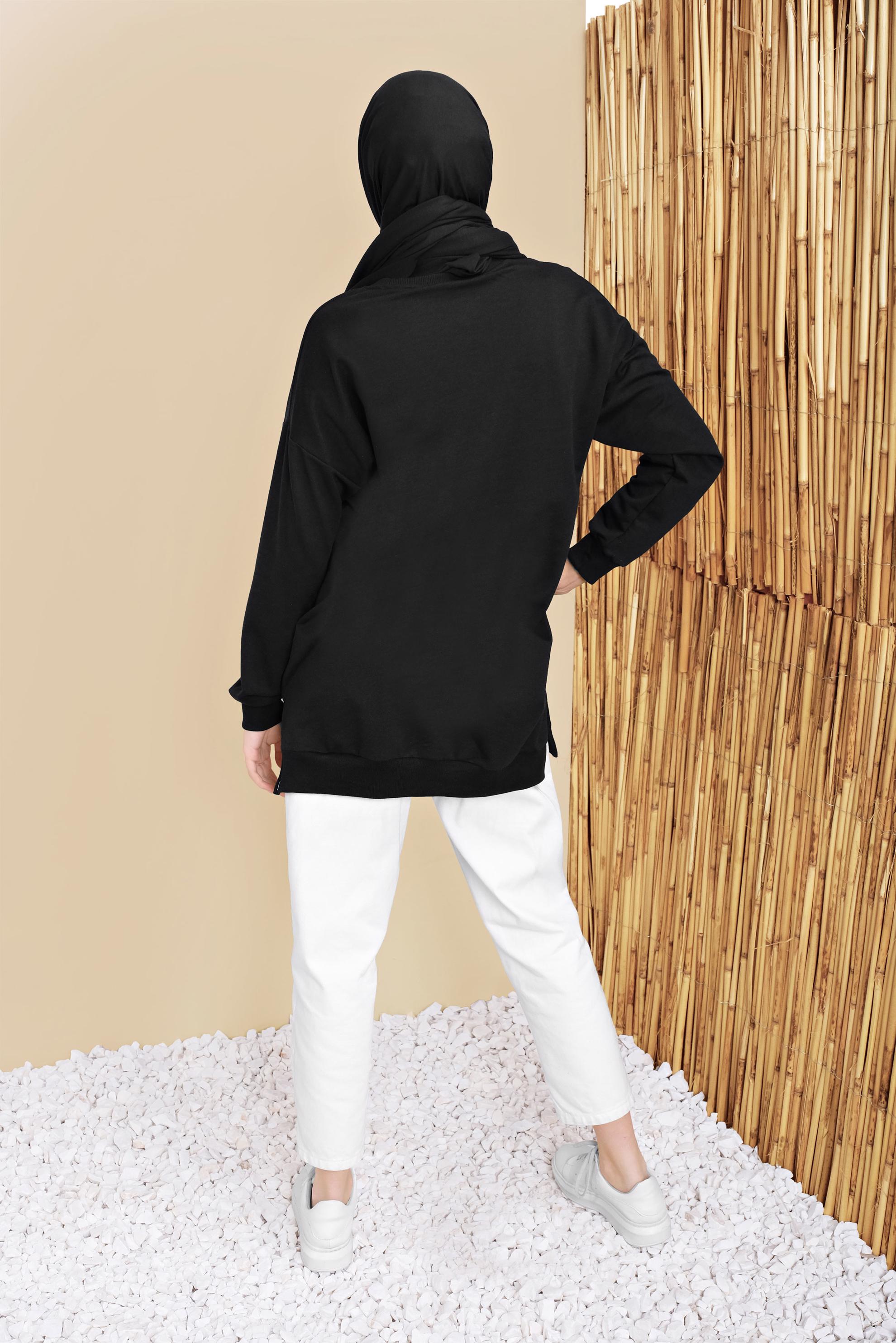 Tesettür giyim SİYAH YAZI BASKILI YUVARLAK YAKA TUNİK 41798