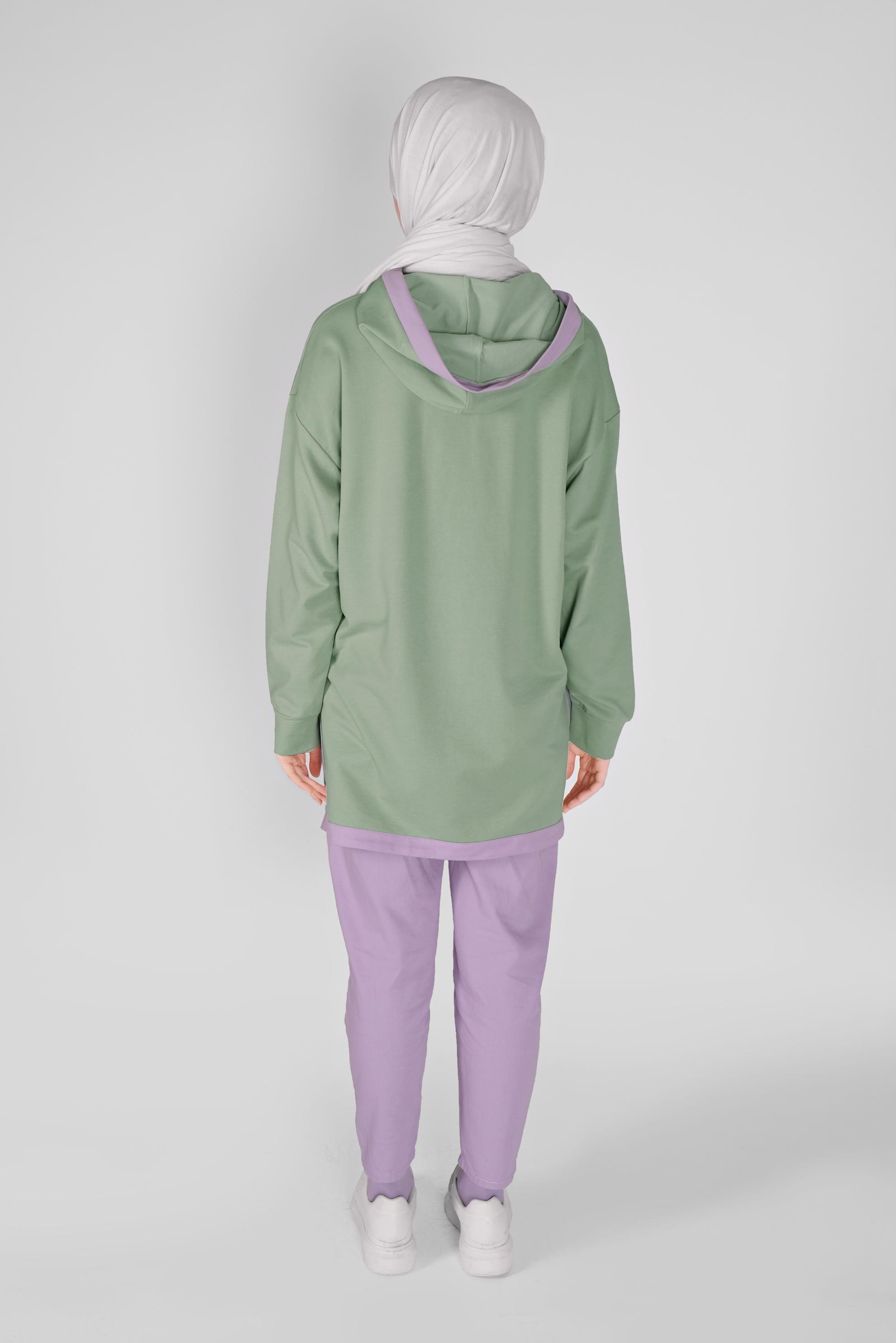 Tesettür giyim YEŞİL FERMUAR DETAYLI KAPÜŞONLU TUNİK 41799