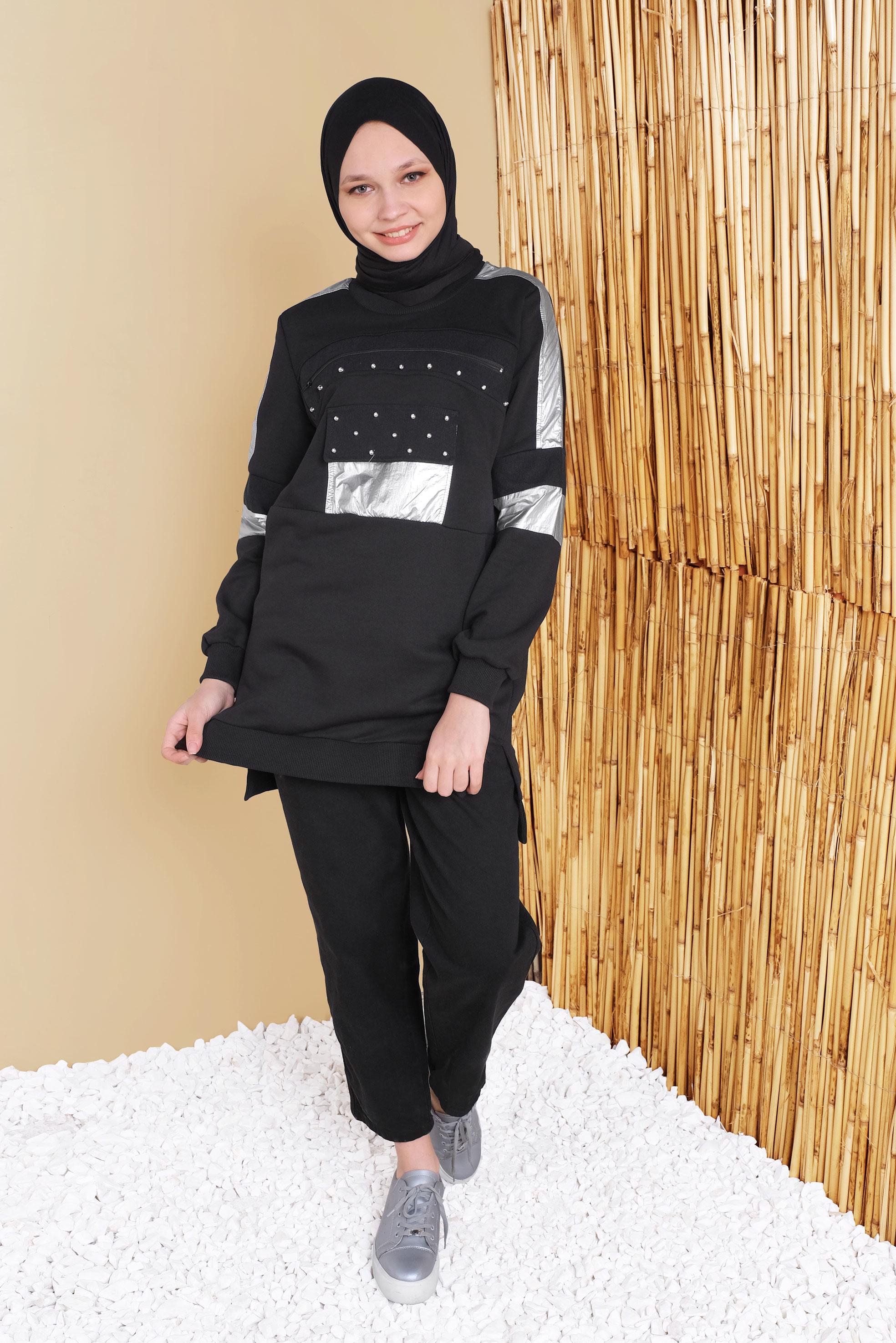 Tesettür giyim SİYAH BONCUK İŞLEMELİ YALDIZ DETAYLI TUNİK 41800