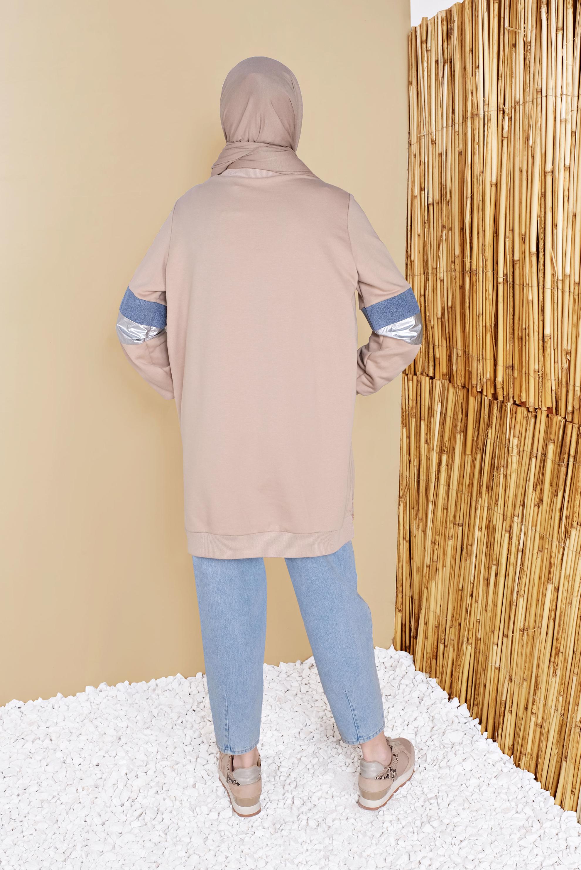 Tesettür giyim BEJ BONCUK İŞLEMELİ YALDIZ DETAYLI TUNİK 41800