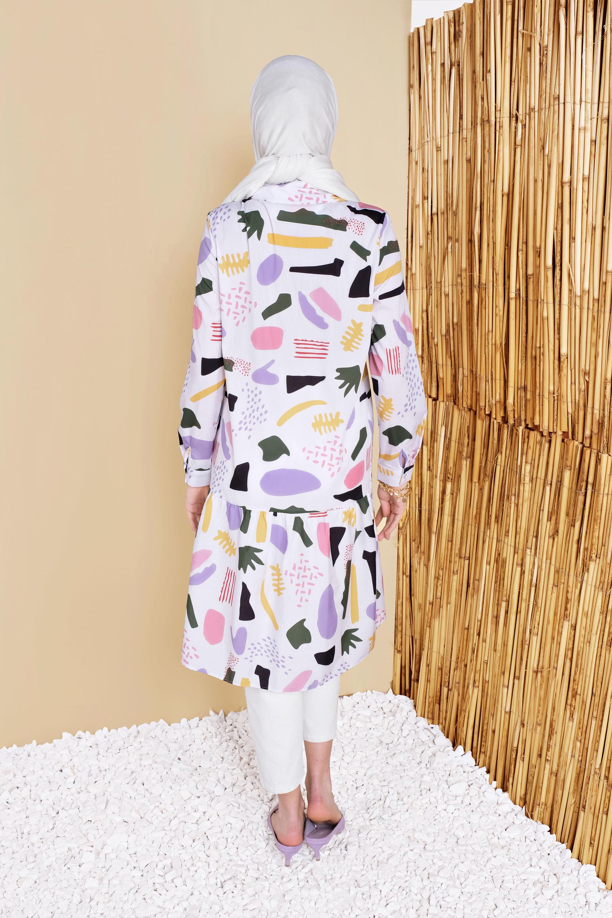 Tesettür giyim MOR ERKEK YAKA DESENLİ TUNİK 41803