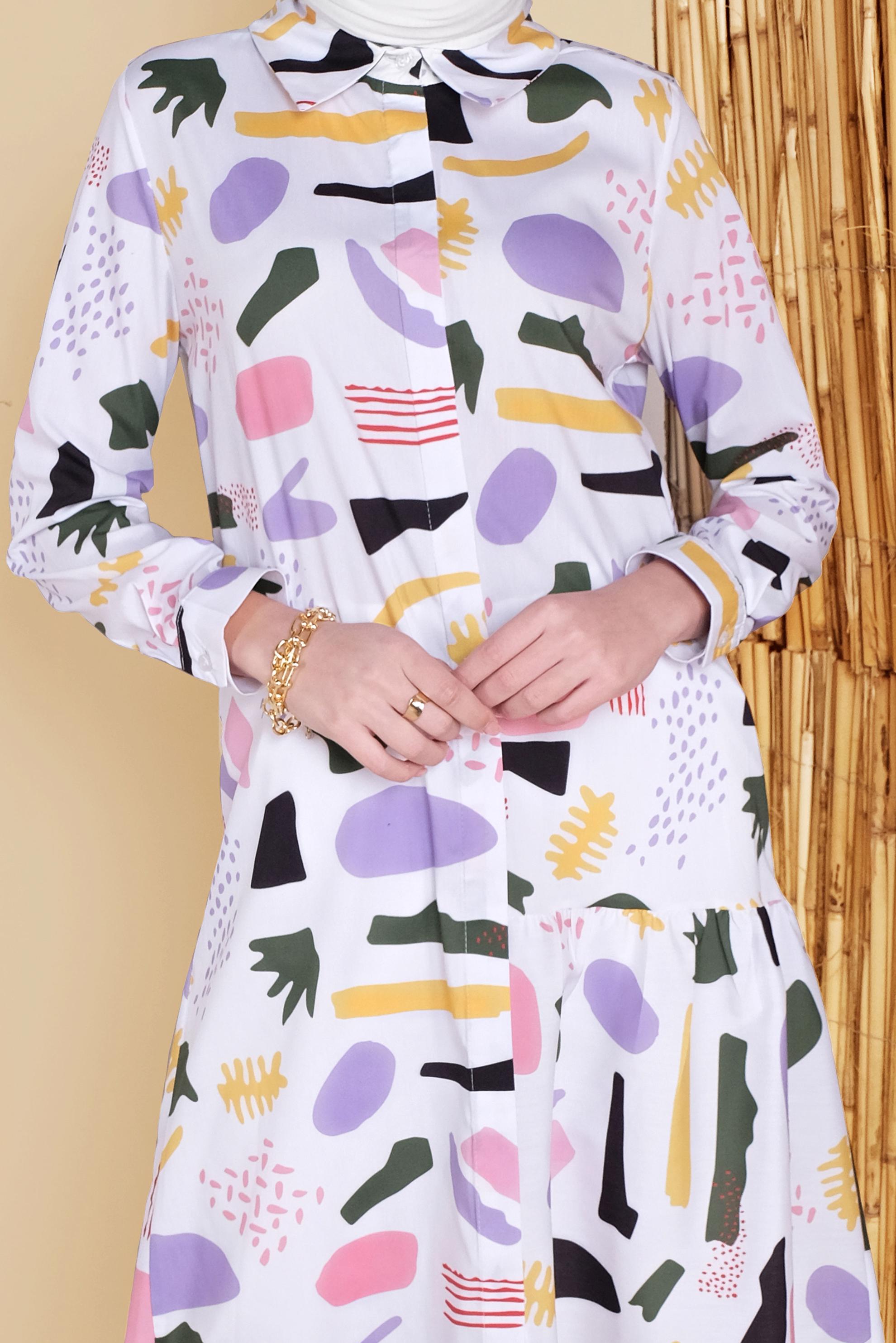 Tesettür giyim MOR ERKEK YAKA DESENLİ TUNİK 41803