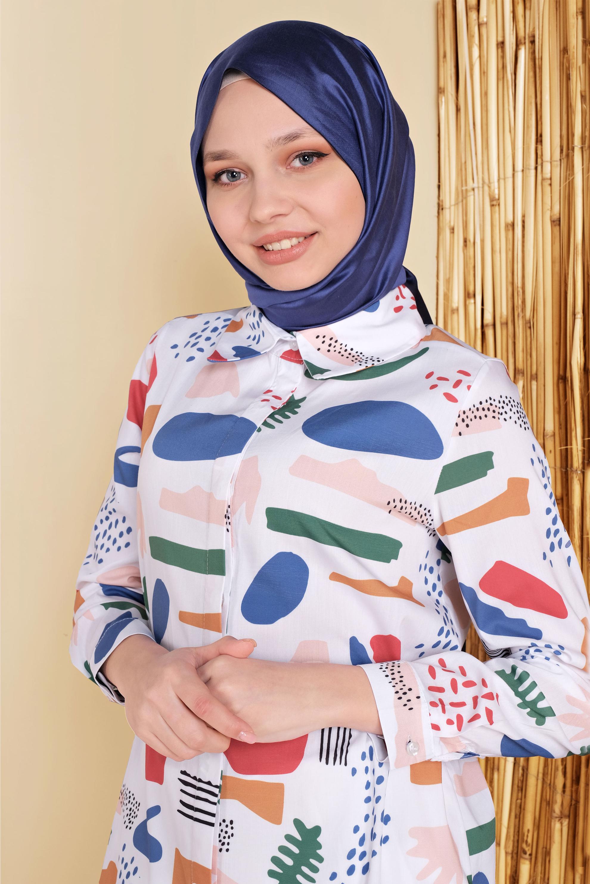 Tesettür giyim LACİVERT ERKEK YAKA DESENLİ TUNİK 41803