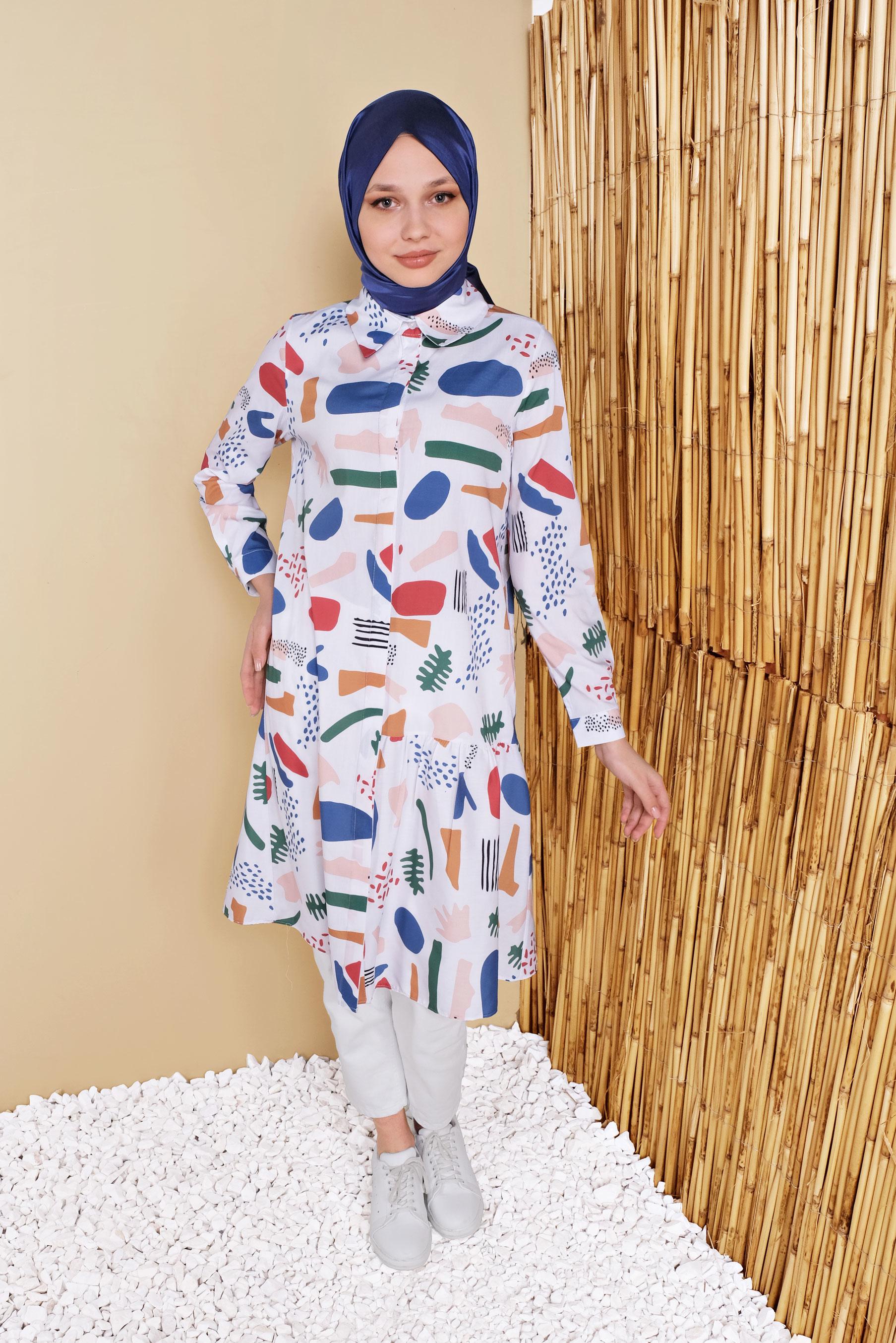 Tesettür giyim LACİVERT ERKEK YAKA DESENLİ TUNİK 41803