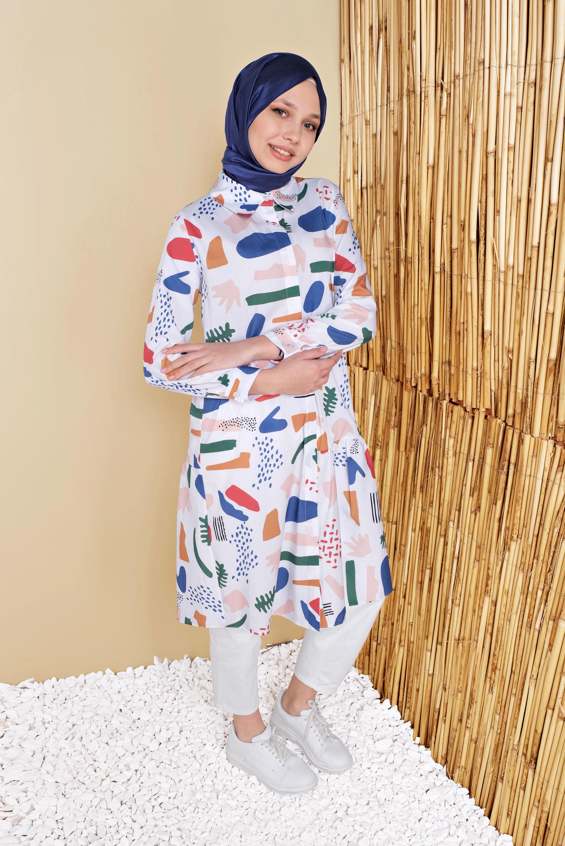 Tesettür giyim LACİVERT ERKEK YAKA DESENLİ TUNİK 41803