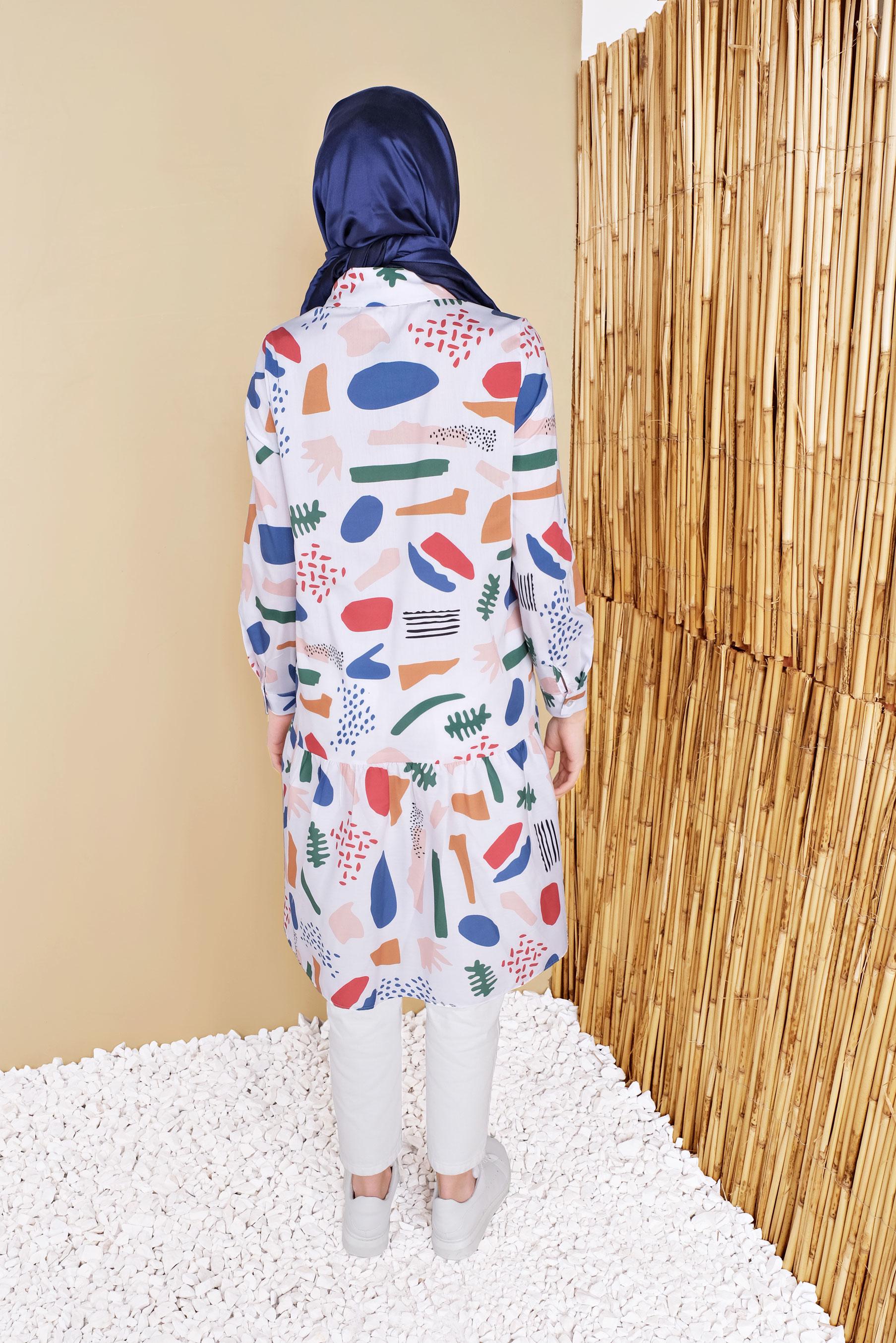 Tesettür giyim LACİVERT ERKEK YAKA DESENLİ TUNİK 41803