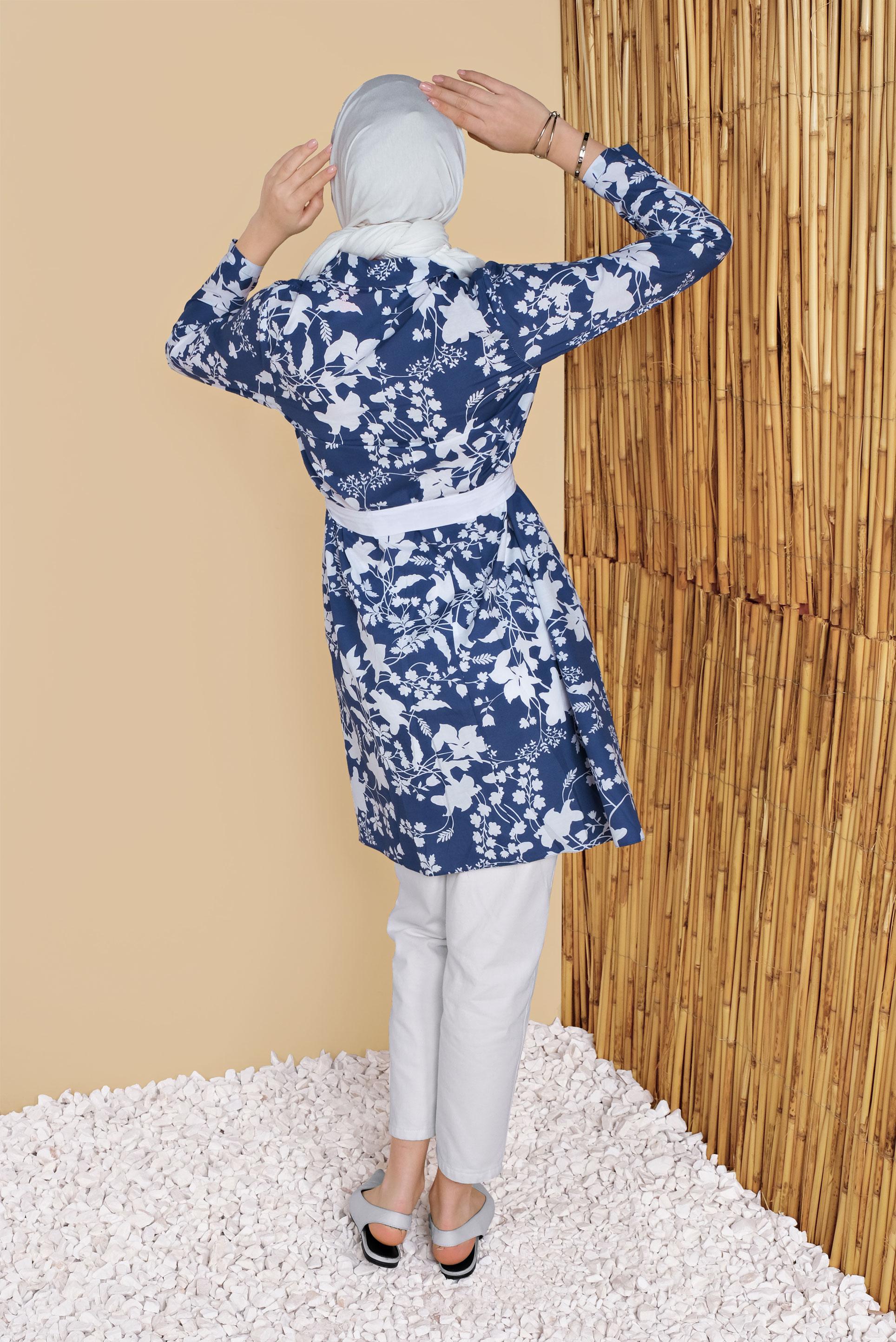 Tesettür giyim LACİVERT ÇİÇEK DESENLİ TUNİK 41804