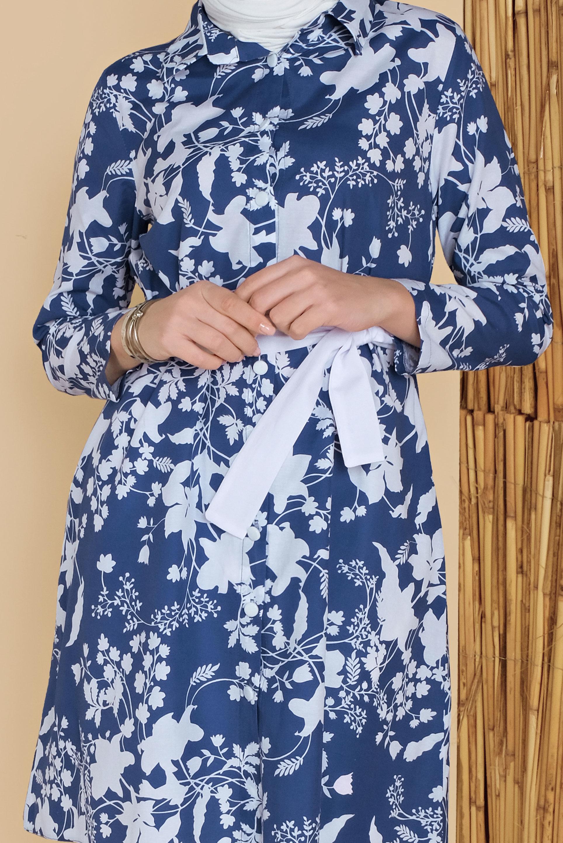 Tesettür giyim LACİVERT ÇİÇEK DESENLİ TUNİK 41804