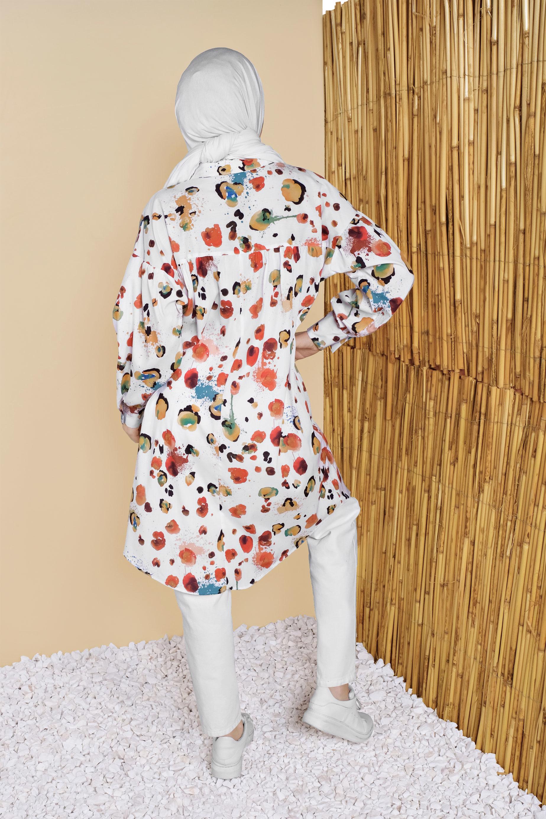 Tesettür giyim TURUNCU ERKEK YAKA DESENLİ TUNİK 41806