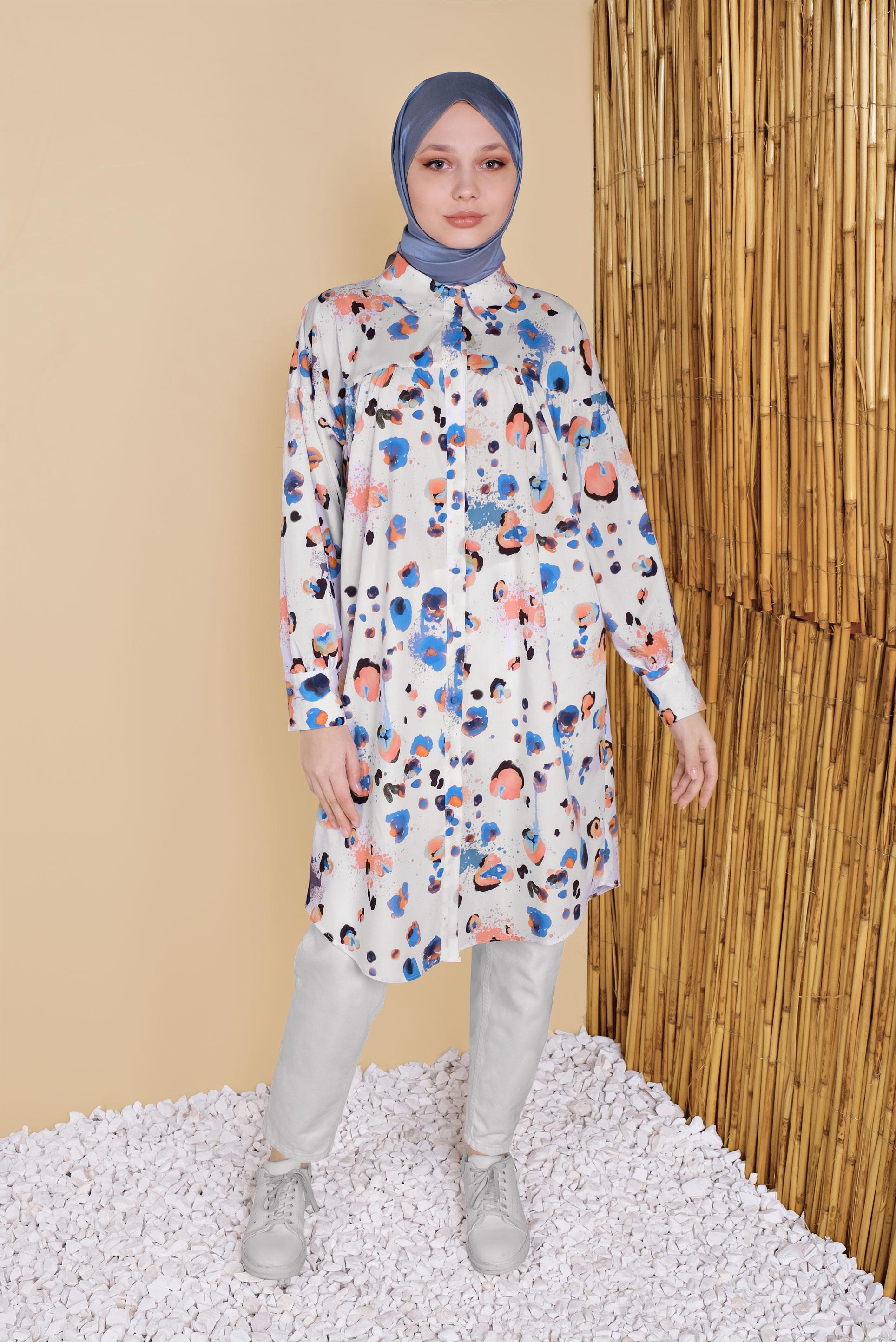 Tesettür giyim LACİVERT ERKEK YAKA DESENLİ TUNİK 41806