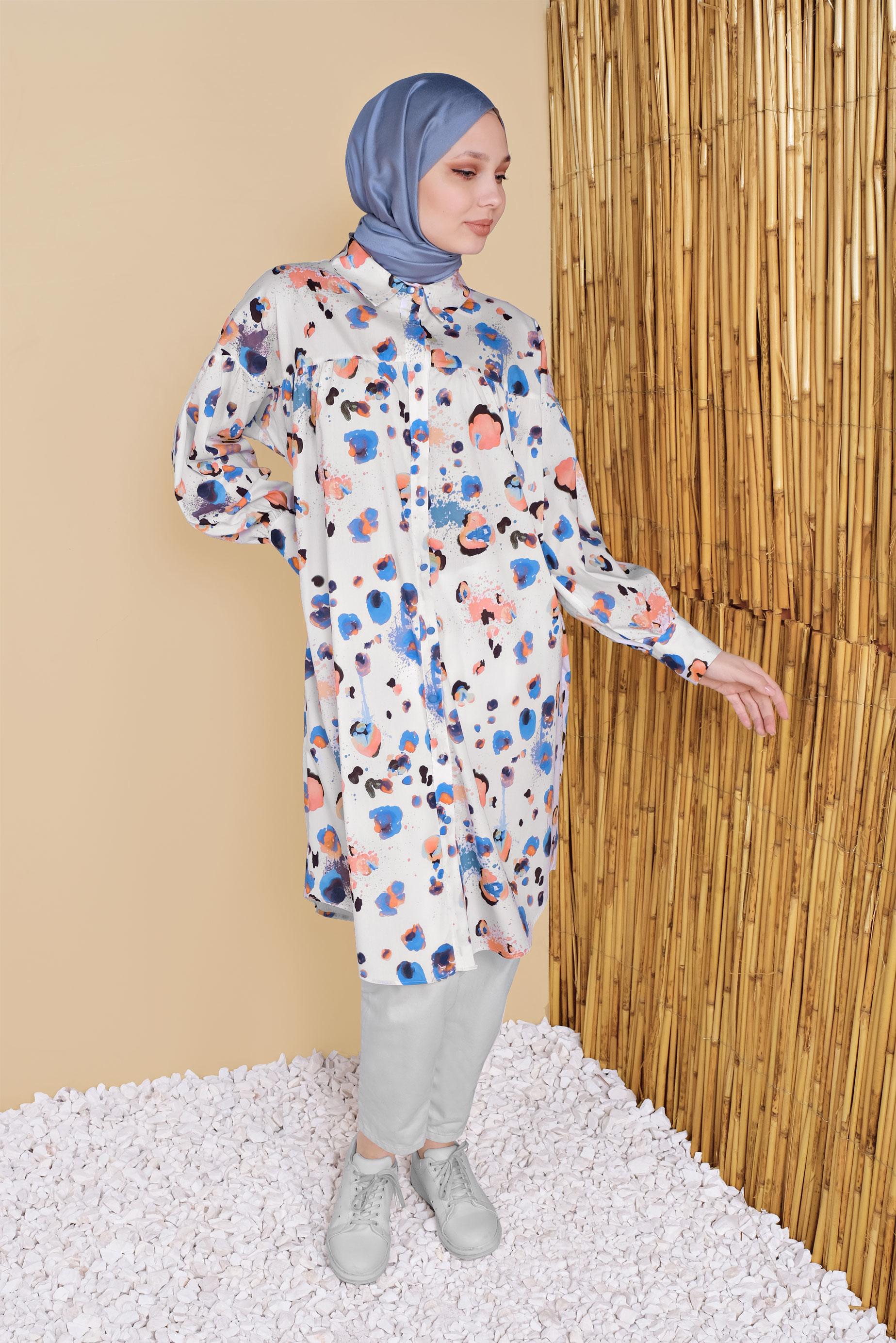 Tesettür giyim LACİVERT ERKEK YAKA DESENLİ TUNİK 41806