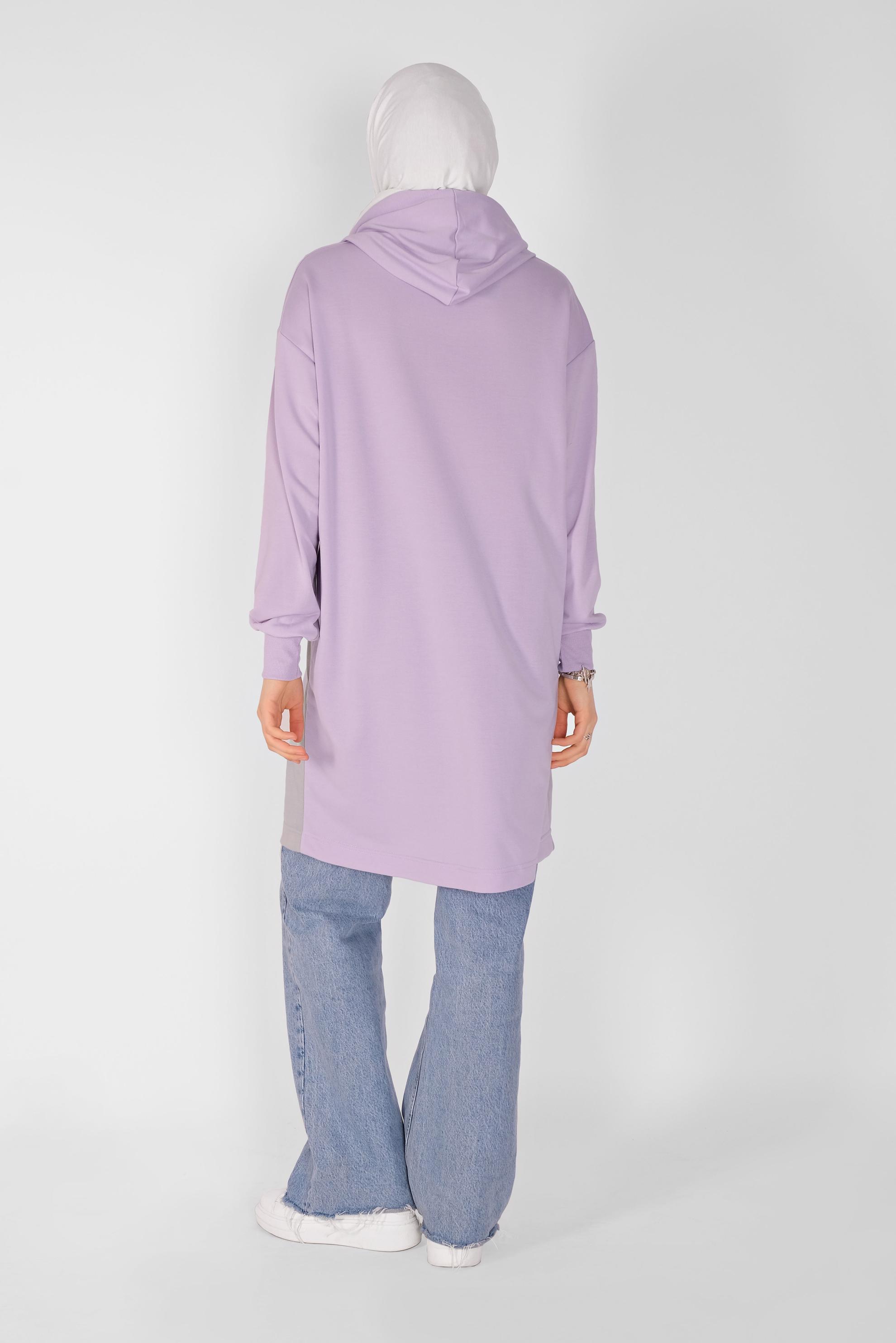 Tesettür giyim MOR KAPÜŞONLU BASKI DETAYLI TUNİK 41807 