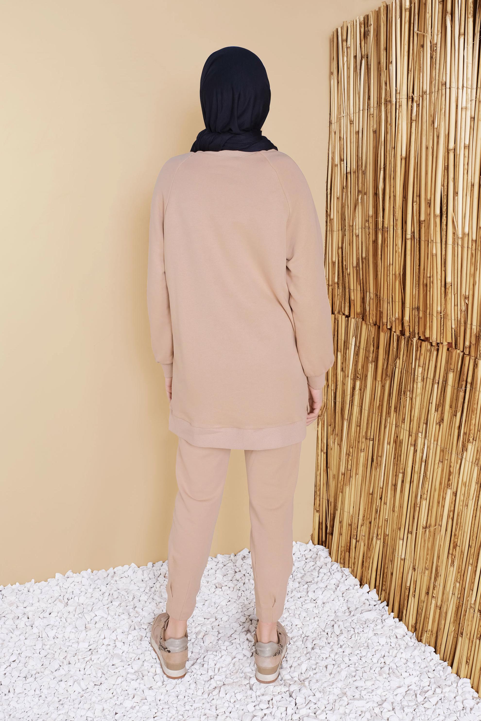 Tesettür giyim BEJ FERMUAR DETAYLI TUNİK 41809 